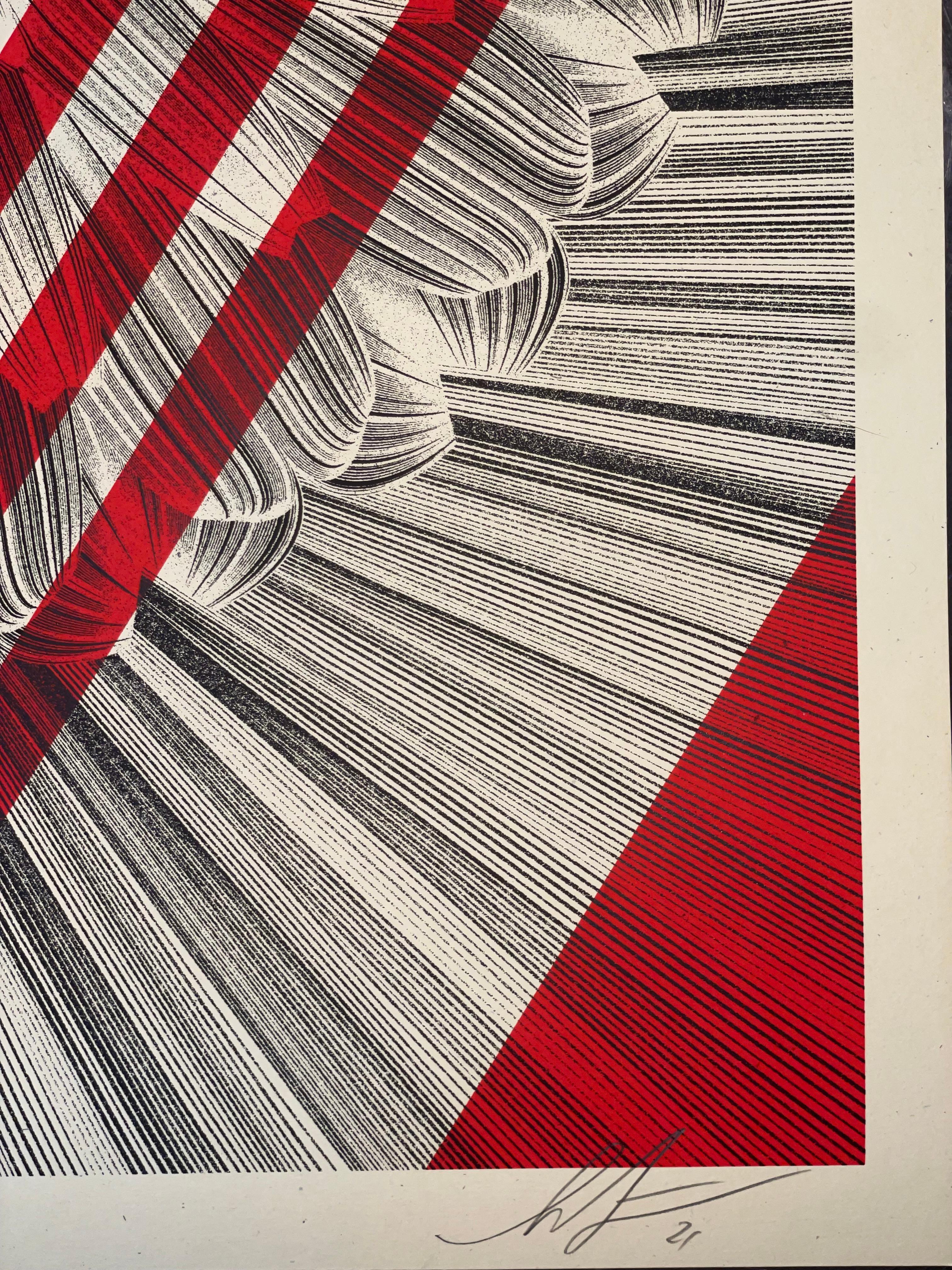 Manufacturer:
Obey Giant
Edition Details:
Year:	2021
Run:	309/450
Technique:	Screen Print
Paper:	Fine Art Cream Speckletone Paper
Size:	18 X 24
Markings:	Signed & Numbered by Both artist's in pencil.  Dated 2021.
