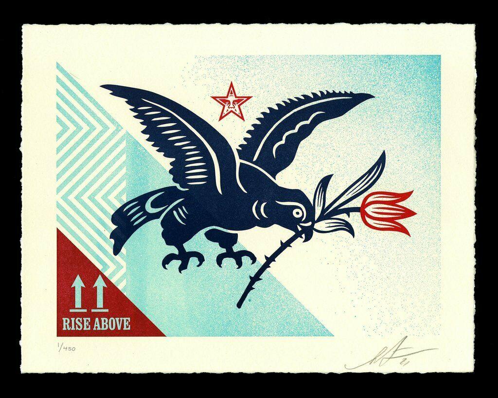 Shepard Fairey Impresión tipográfica "Rise Above Bird" Arte urbano contemporáneo callejero