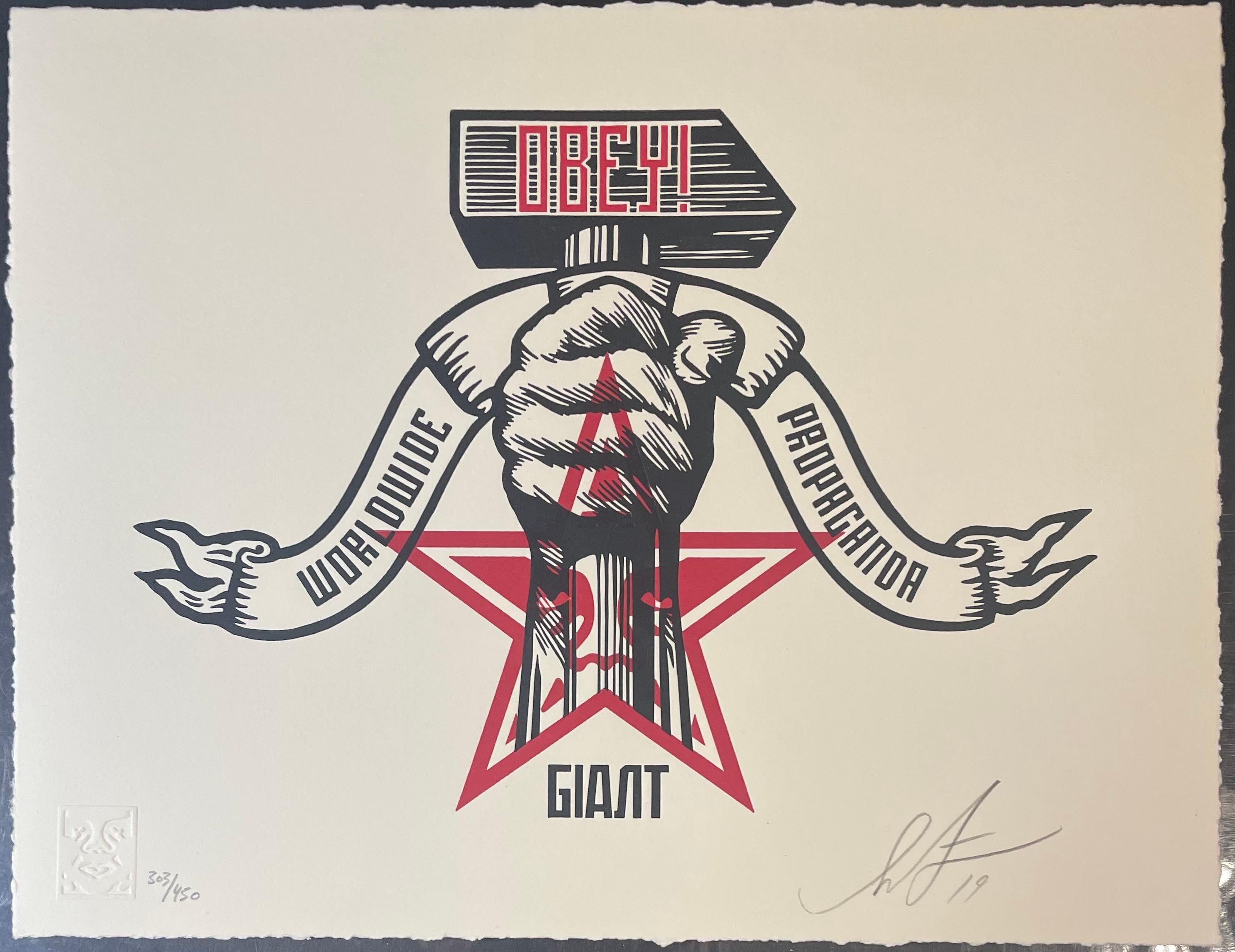 Sérigraphie en papier imprimé Shepard Fairey « Hammer And Fist » Obey Giant Contemporary