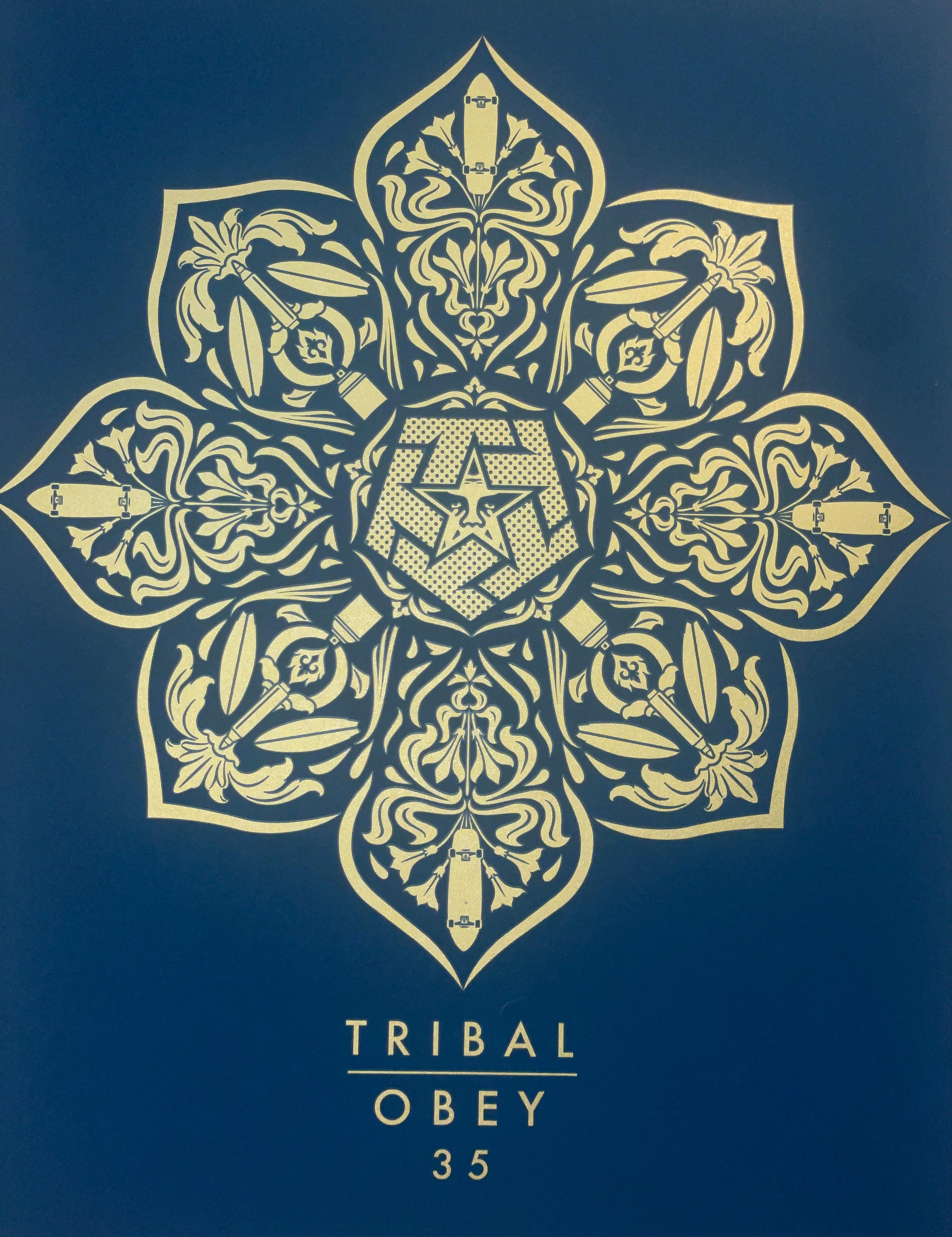 Shepard Fairey Mandala Tribal Screenprint Gold Metallic Inks Contemporary Street (Sérigraphie tribale Mandala - Encres métalliques dorées) en vente 1