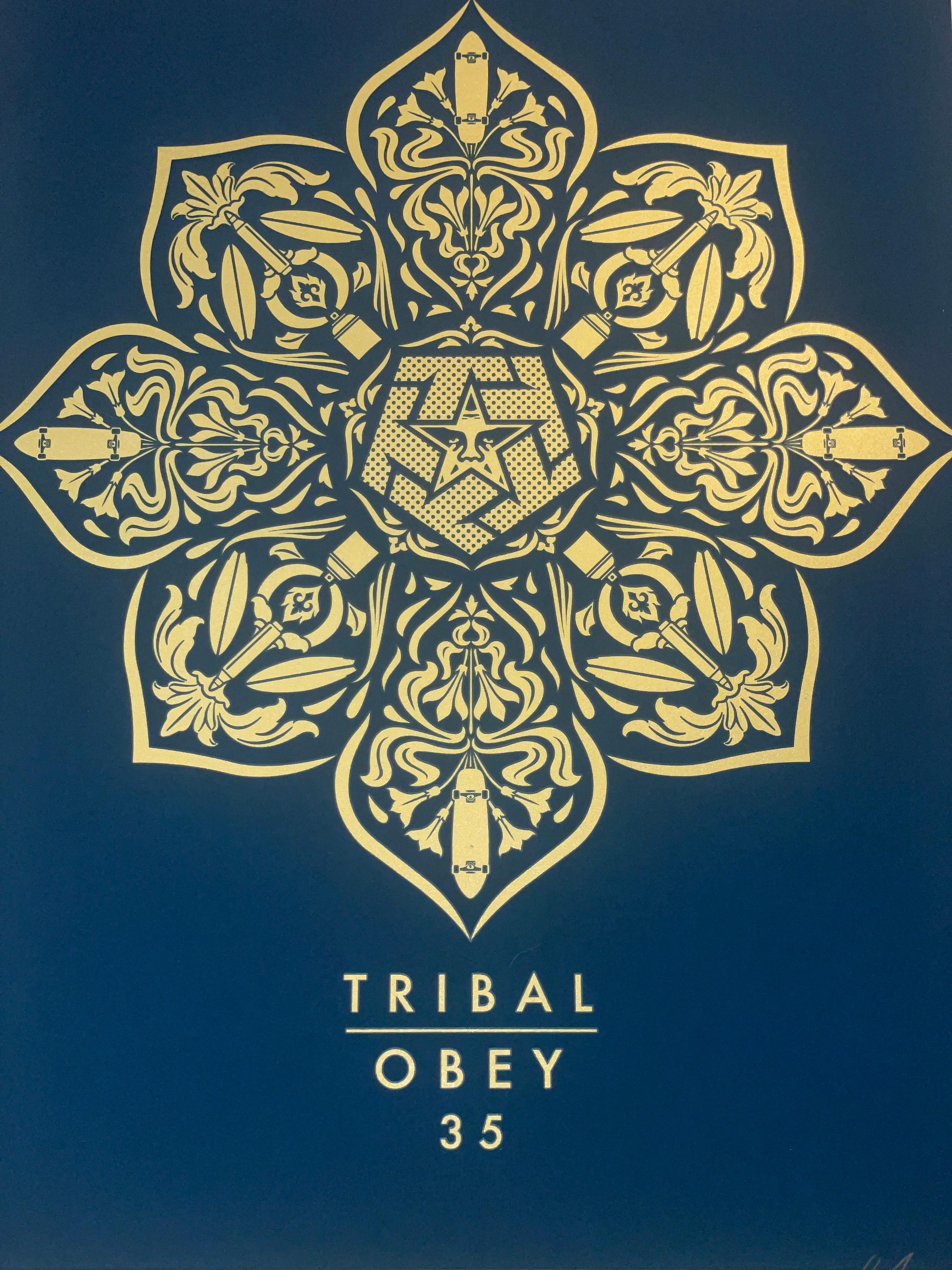 Shepard Fairey Mandala Tribal Screenprint Gold Metallic Inks Contemporary Street (Sérigraphie tribale Mandala - Encres métalliques dorées) en vente 2