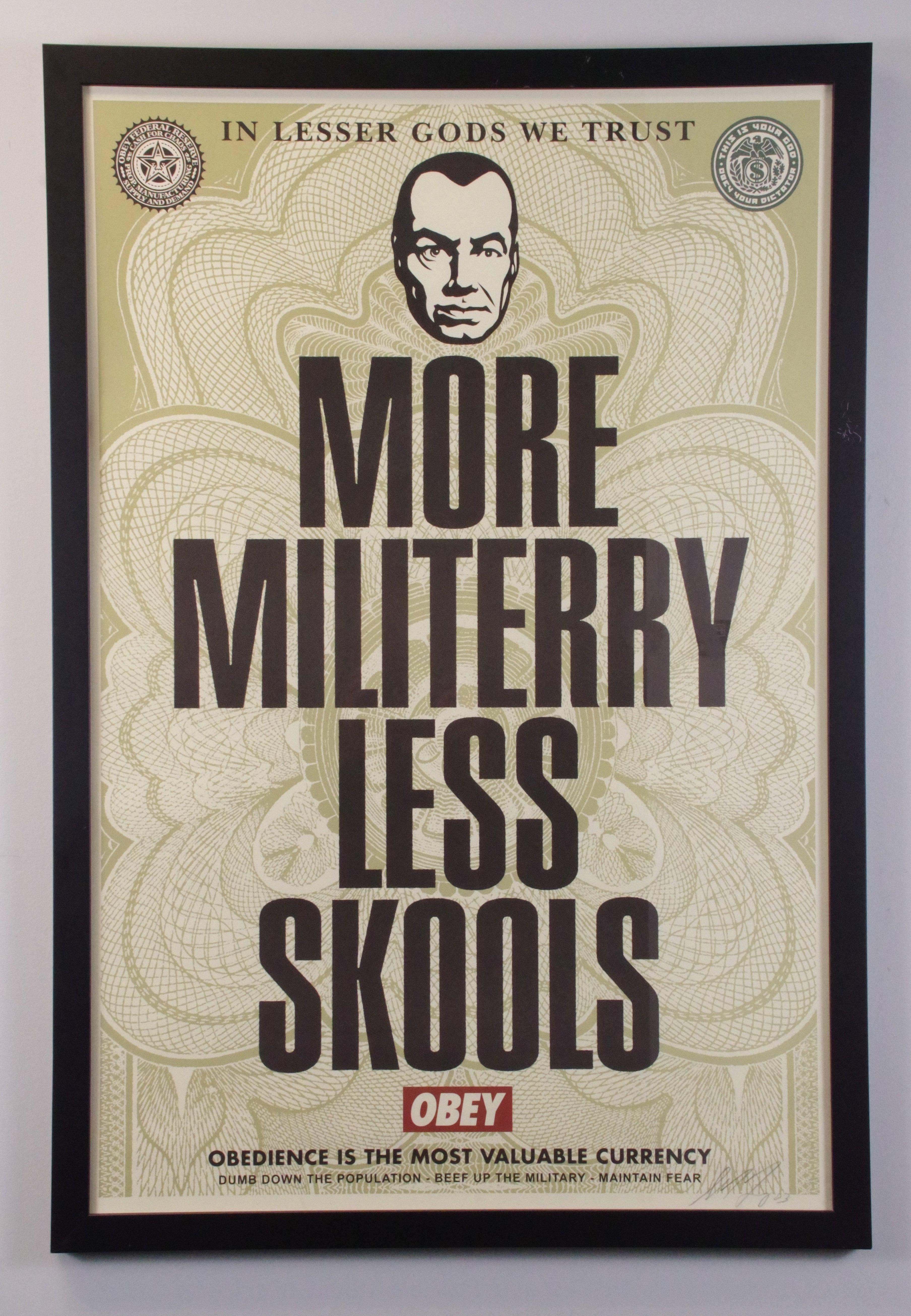 SHEPARD FAIREY More Militerry Less Skools, 2003 - Signed - Print by Shepard Fairey