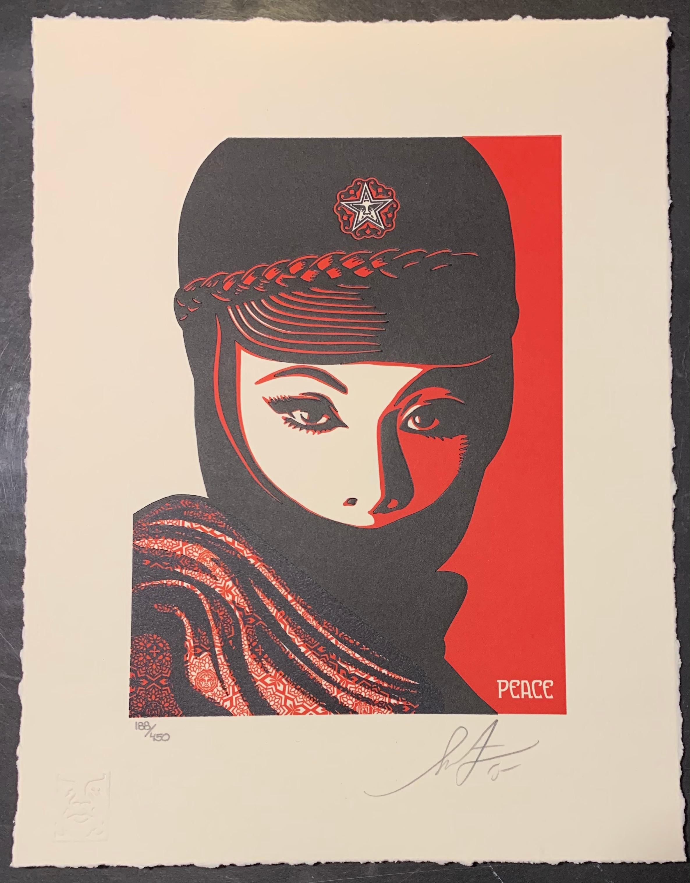 Shepard Fairey - Imprimé imprimé fatal lettres « Obey Giant Chop Peace Woman » (Femme de la paix) 