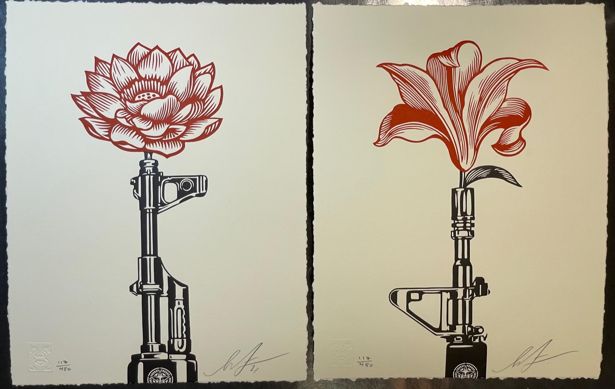 Shepard Fairey OBEY AK-47 LOTUS & AR-15 LILY Signed & Numbered Vietnam War Print 2