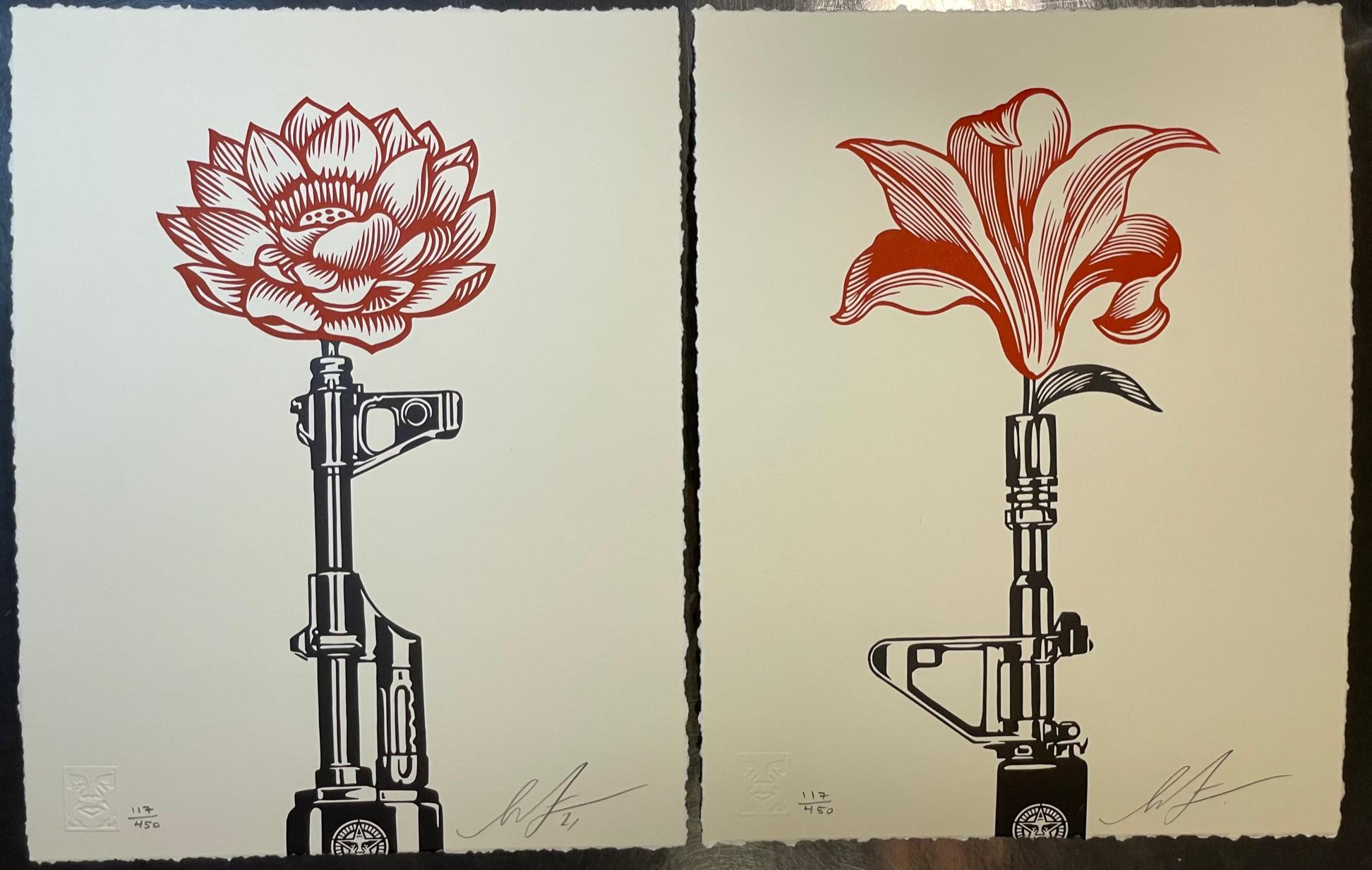 Shepard Fairey OBEY AK-47 LOTUS & AR-15 LILY Signed & Numbered Vietnam War Print