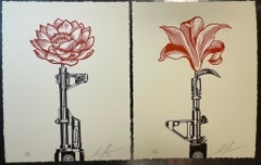 Shepard Fairey OBEY AK-47 LOTUS & AR-15 LILY Signierter und nummerierter Druck des Vietnamkriegs