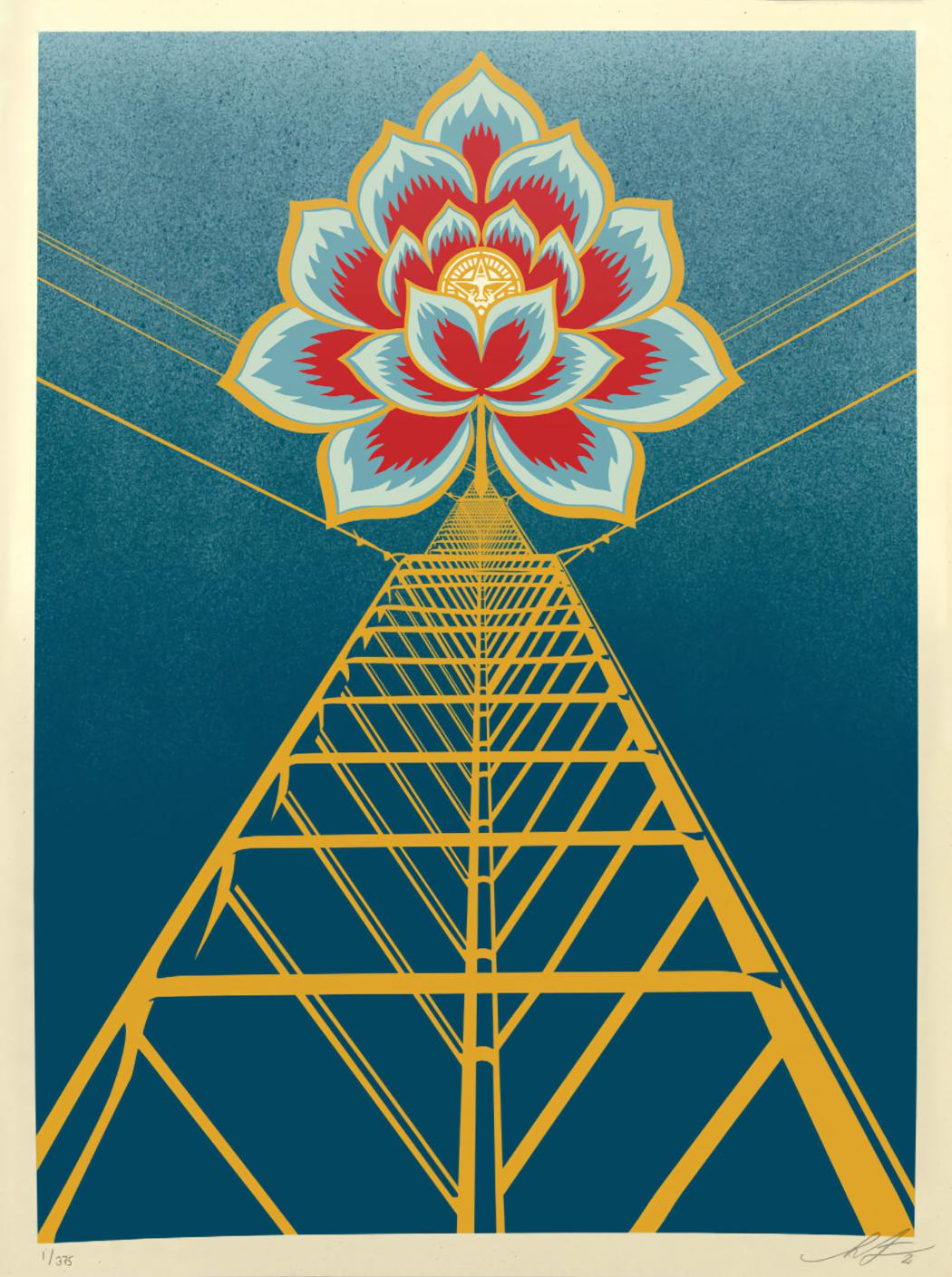 Shepard Fairey - Obey Giant - Flower Power: Blue -  Urban Graffiti Street Art