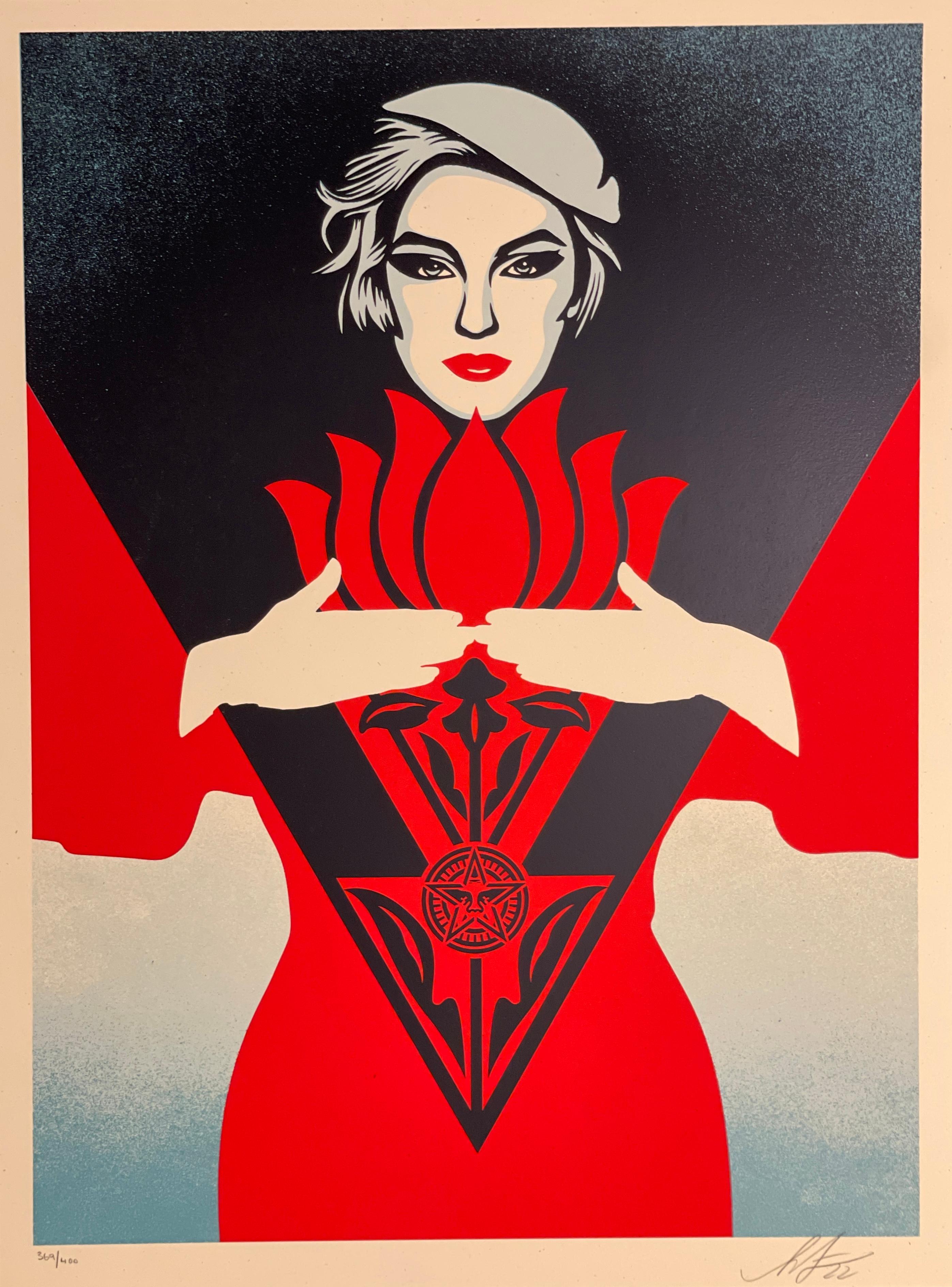 Shepard Fairey "Obey Noir Deco Woman In Red" Serigrafia Arte Contemporanea