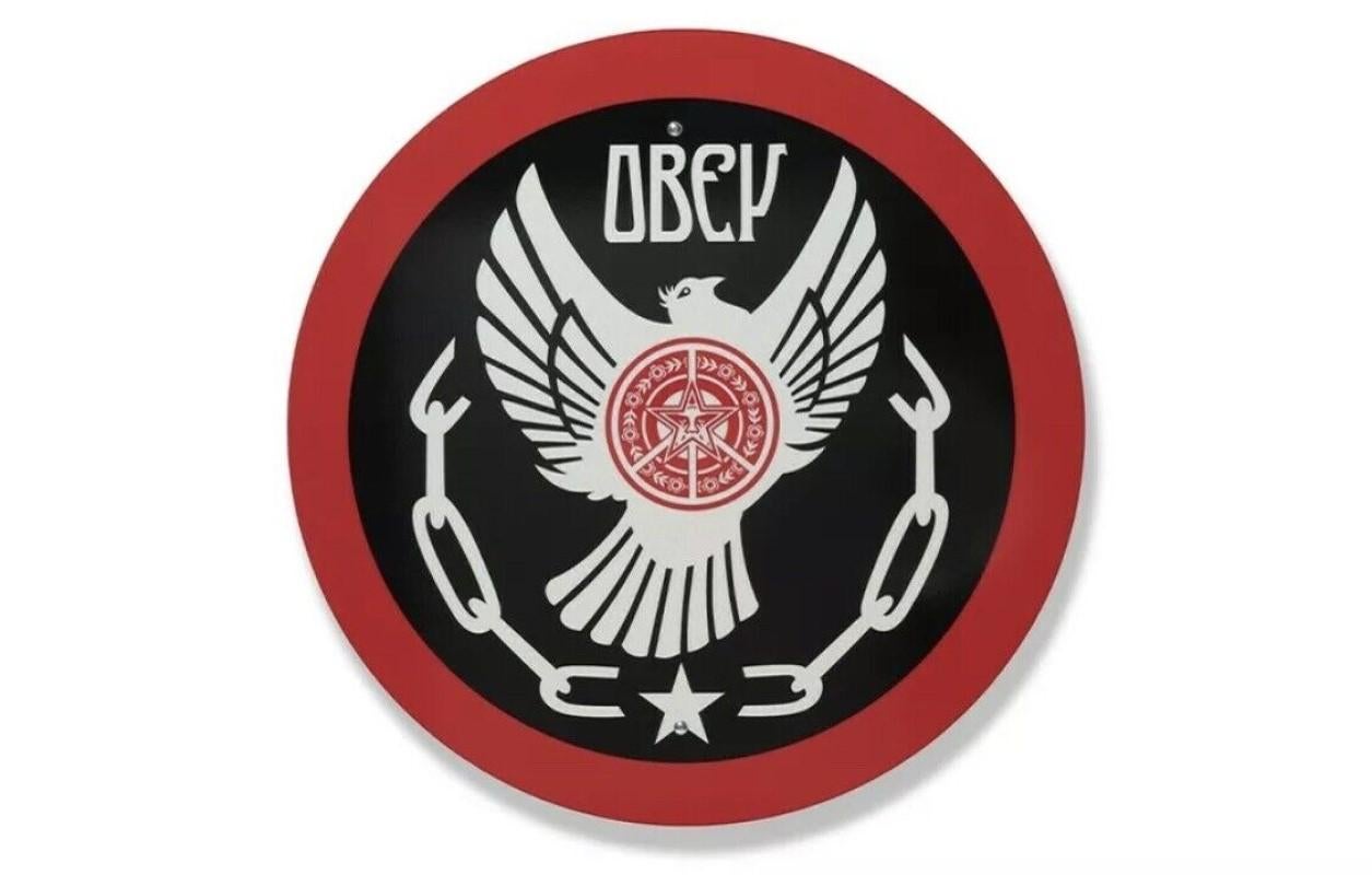 Shepard Fairey OBEY Peace and Freedom Dove Sign 24” Reflective BTS Signed 2021.
Shepard Fairey Peace and freedom dove on metal sign
24 inch diameter
Brand new
Never displayed or framed in any way shape or form
Signed and numbered on reverse by