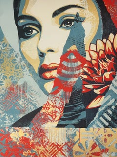 Shepard Fairey "Una Tierra" Rojo y Dorado Serigrafía Callejera Contemporánea Obey Giant