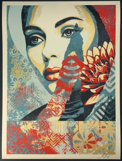 Shepard Fairey "One Earth" Serigrafia rossa e oro Street Contemporary Obey Giant