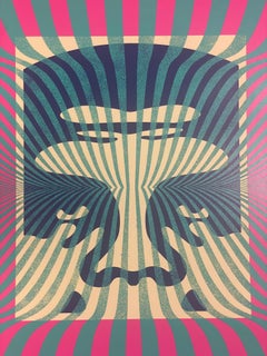 Shepard Fairey Opt- Art Icon Screenprint Aqua Contemporary Street Art Obey Giant