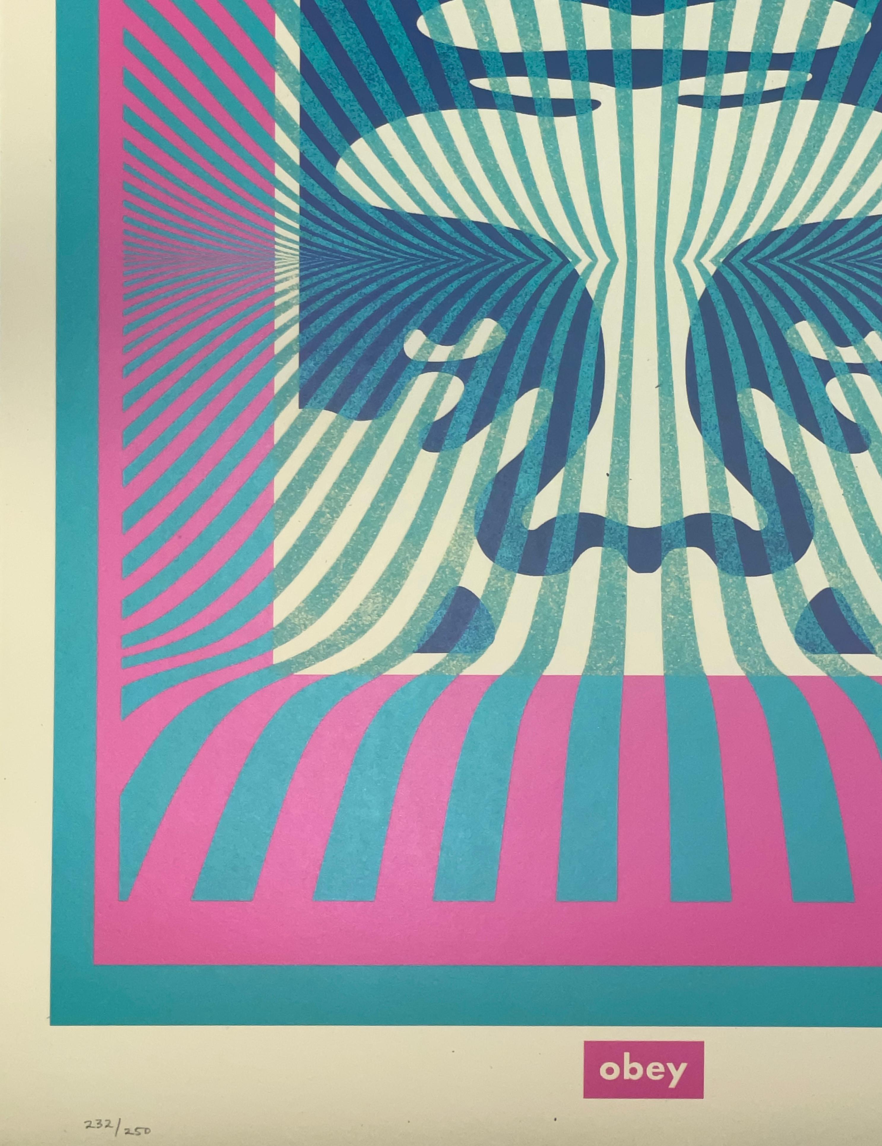 Shepard Fairey Opt- Art Icon Serigrafia Aqua Street Art Contemporanea Obey Giant in vendita 6