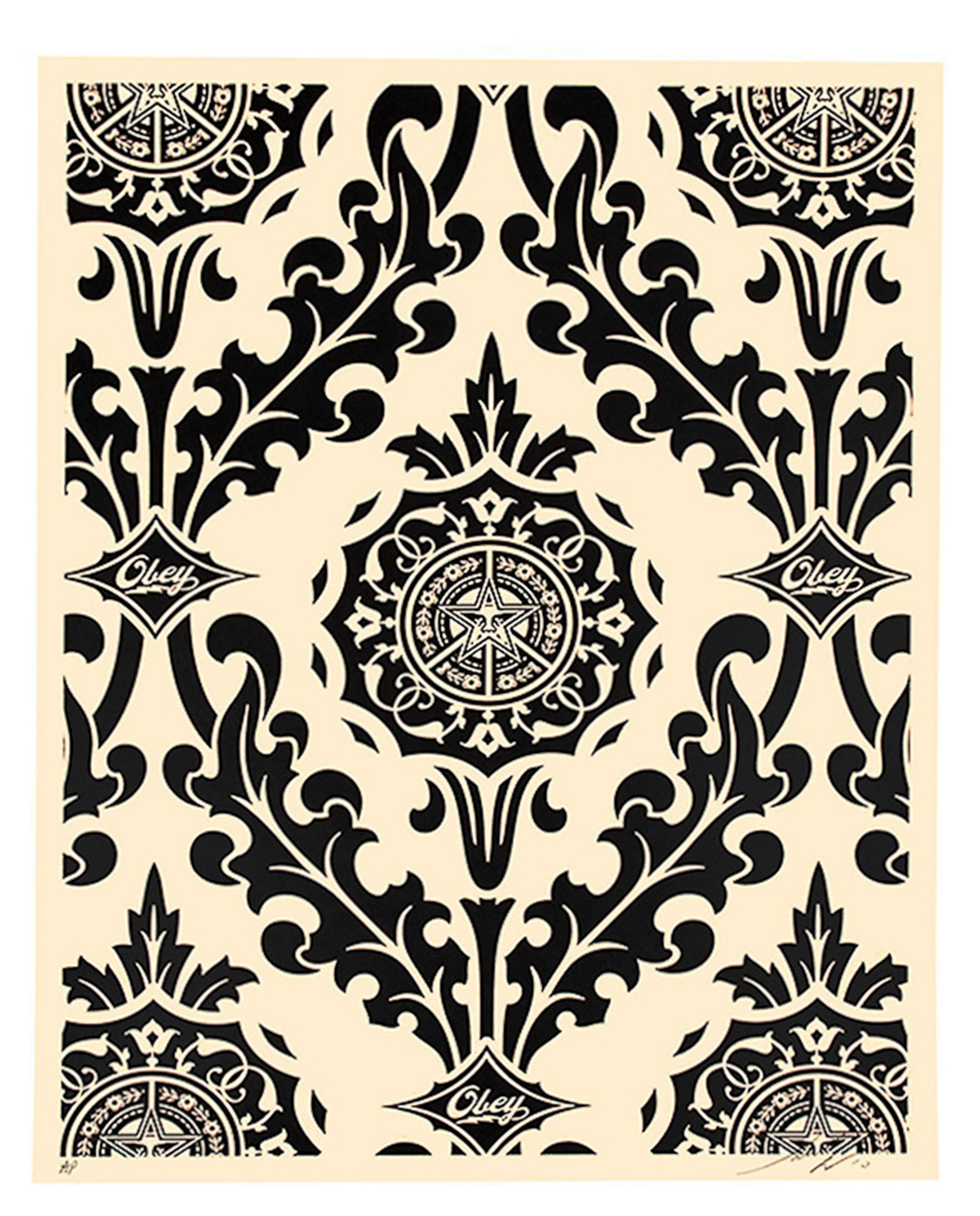 Hand signed and marked AP (Artist Proof), apart from the standard edition of 85 by Shepard Fairey.
Hand pulled screen print on Cream Speckle Tone paper.
Cream and Black color version.
Published by Obey Giant in March 2010.

