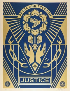 Shepard Fairey Peace and Freedom Gold Metallic Inks Fine Art Screenprint Street