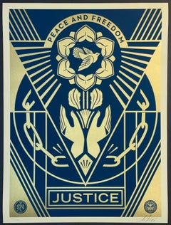 Shepard Fairey Peace and Freedom Gold Metallic Inks Fine Art Screenprint Street