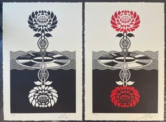 Shepard Fairey "Post Punk - Flower Letterpress Matching Numbered Diptych  