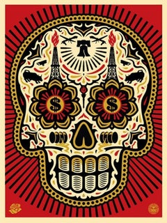Shepard Fairey POWER & GLORY DAY OF THE DEAD SKULL RED Serigraph Hand signed/#