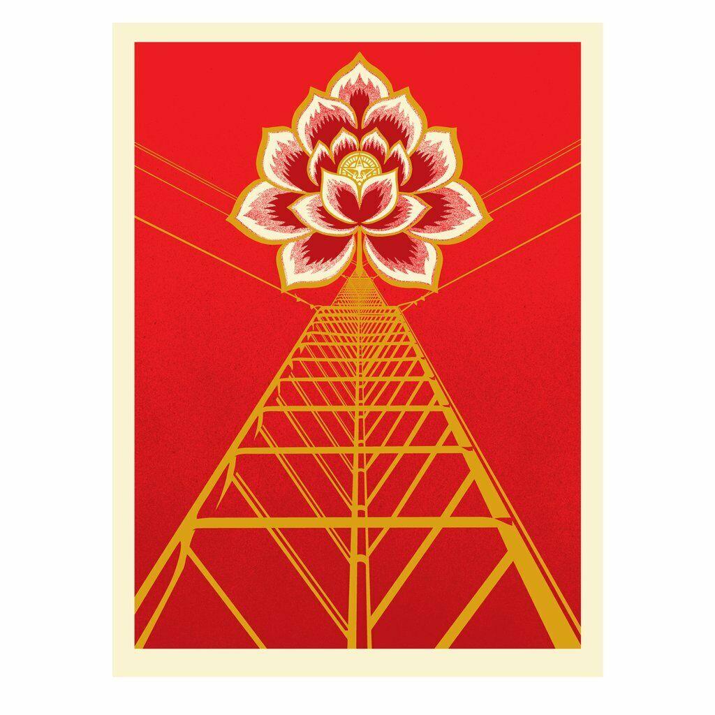 Shepard Fairey Sérigraphie rouge « Flower Power » signée et numérotée Obey Giant 