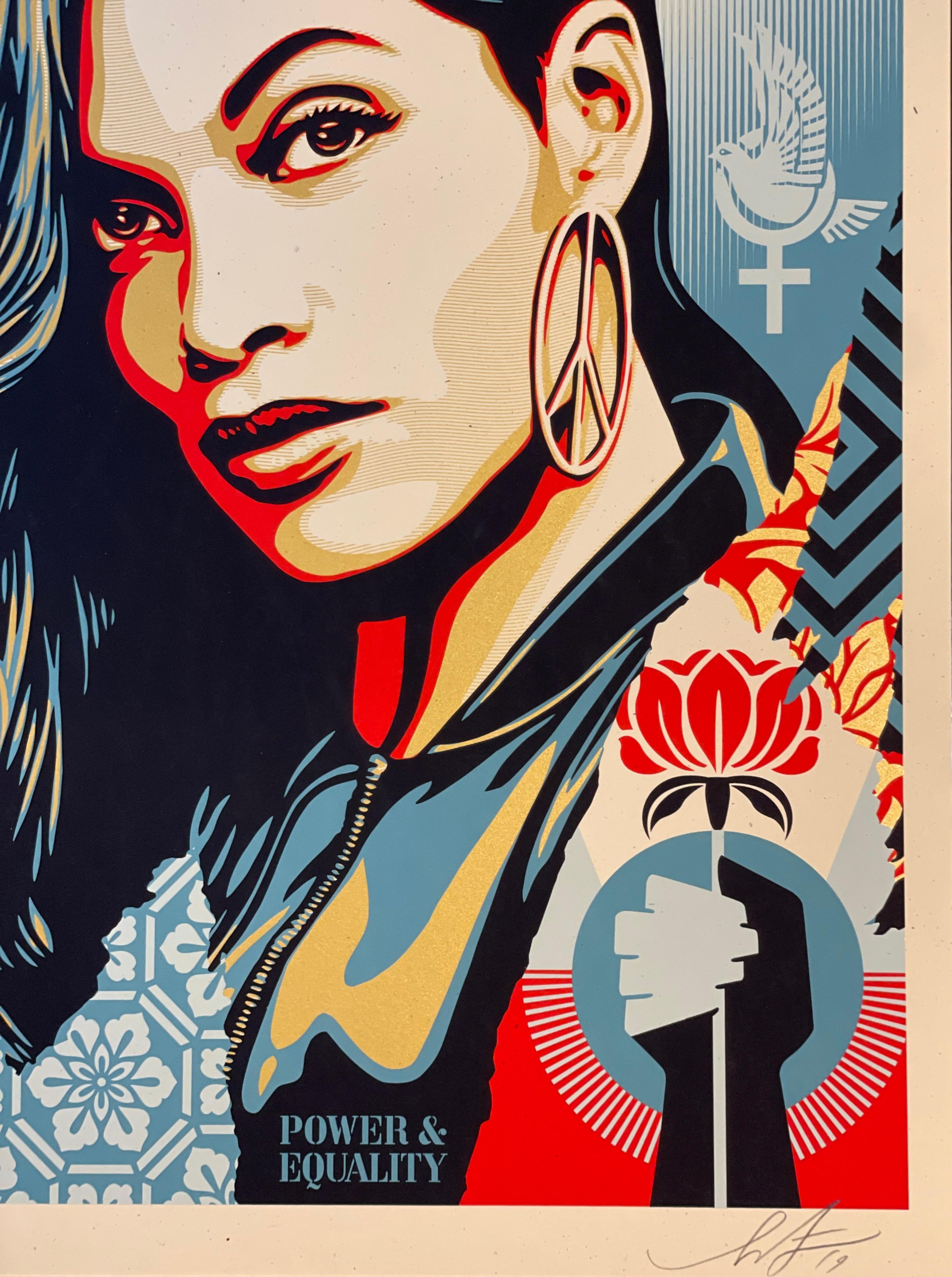 Shepard Fairey Print Signed “Power & Equality” Flower - Rosario Dawson For Sale 1