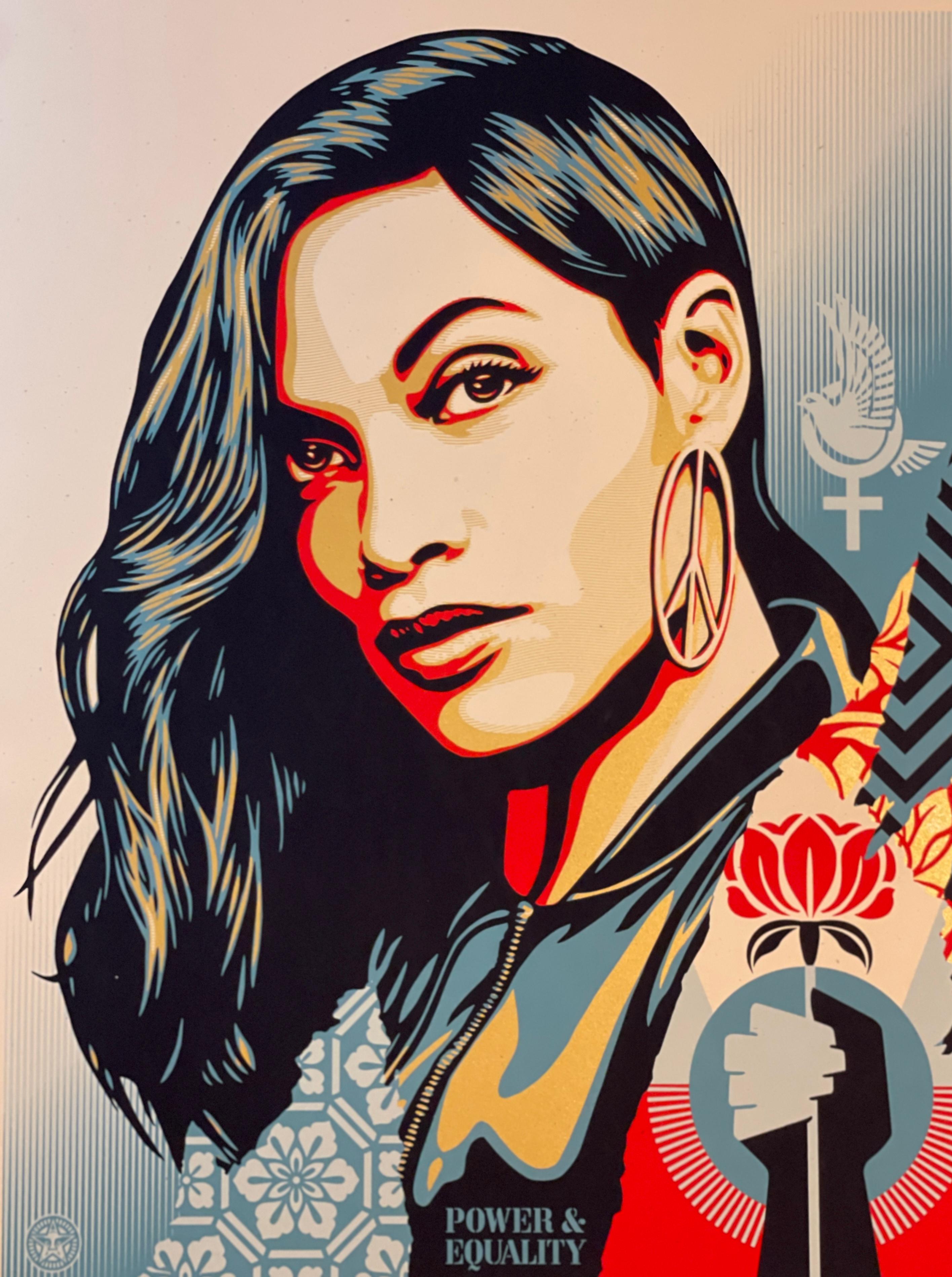 Shepard Fairey Print Signed “Power & Equality” Flower - Rosario Dawson For Sale 2