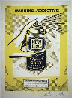 Shepard Fairey Print "Warning Addictive" Spray Print Screen Print Pop Art Street