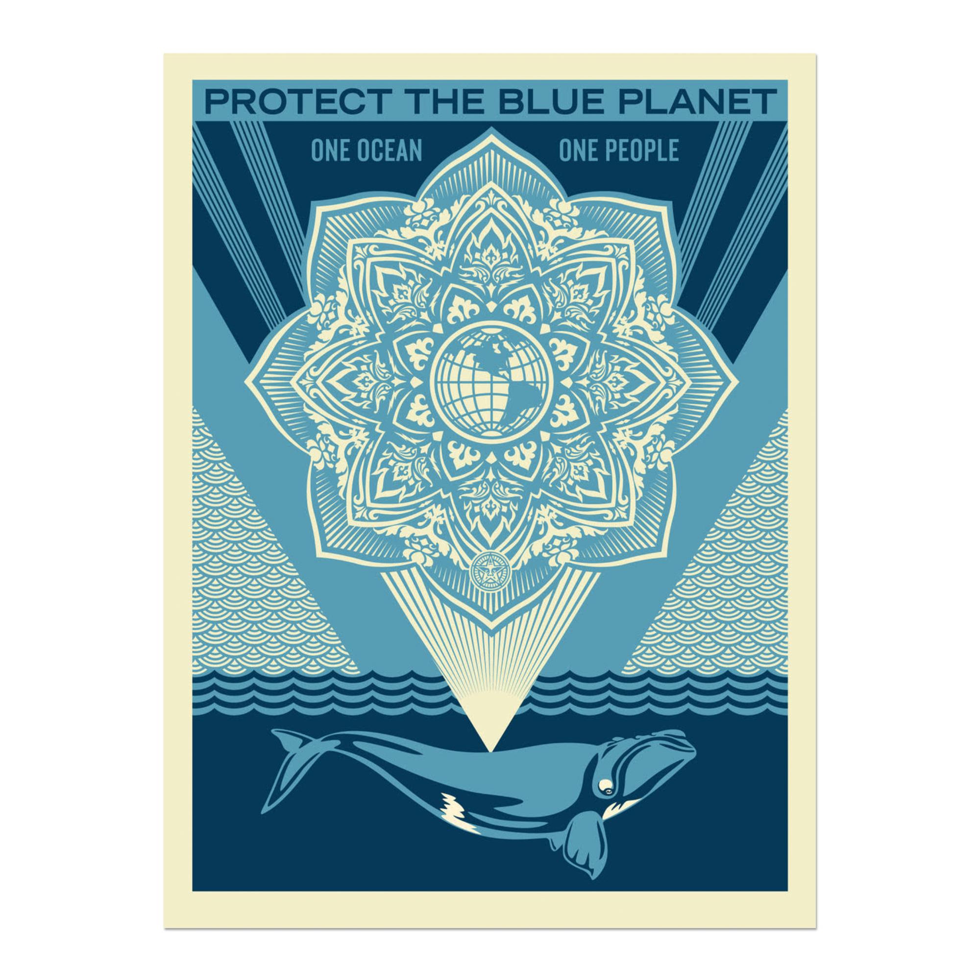 Shepard Fairey (American, b. 1970)
Protect The Blue Planet, 2022
Medium: Screenprint on Coventry Rag
Dimensions: 104 x 76 cm (41 x 30 in)
Edition of 75: Hand signed and numbered
Condition: Mint