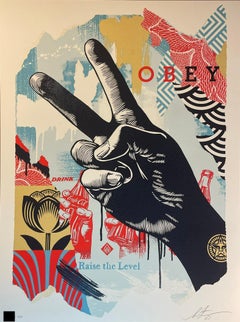 Shepard Fairey "Elevar el nivel de paz" Serigrafía Arte callejero contemporáneo