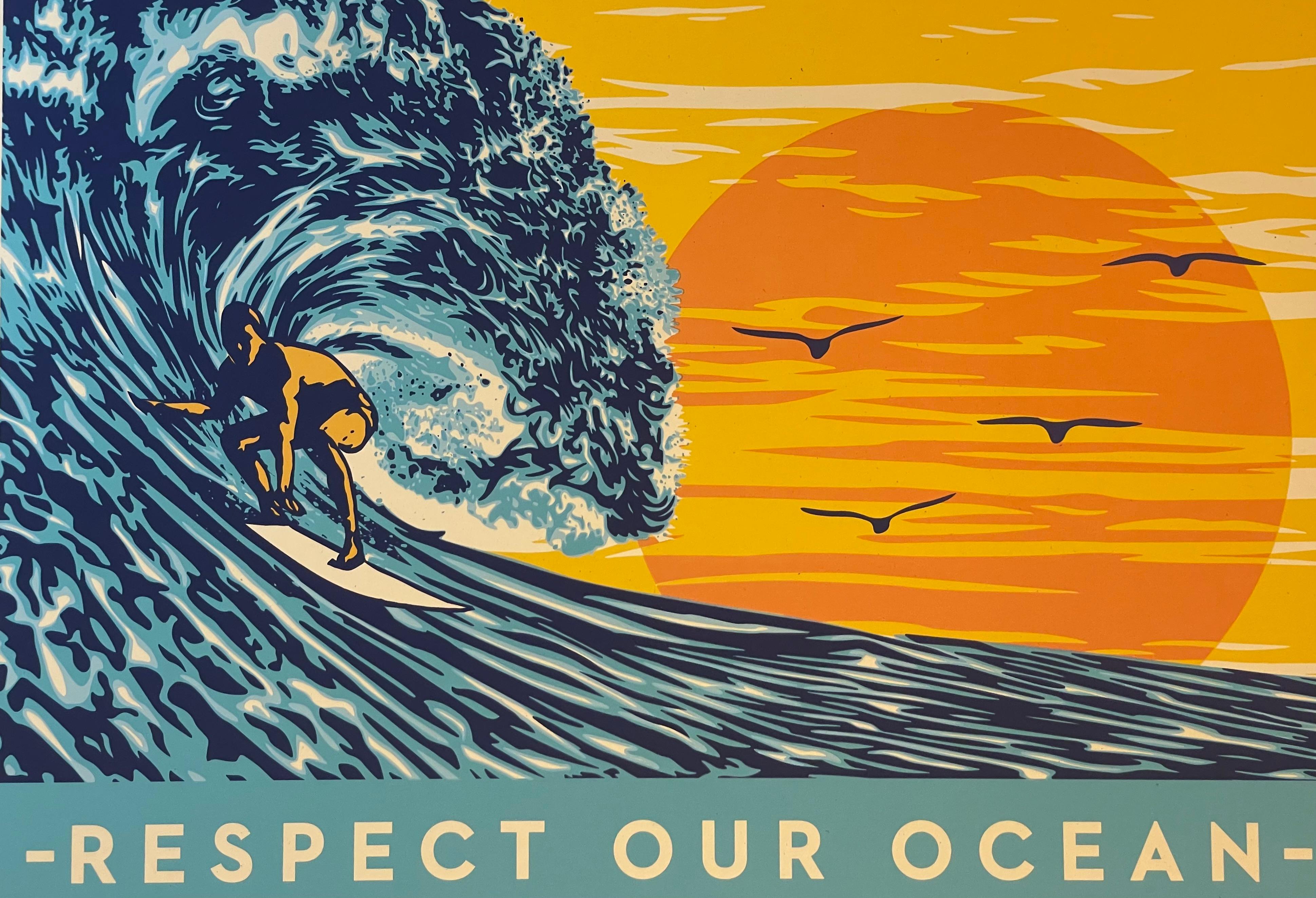 Paravent « Respect Our Ocean » de Shepard Fairey, sérigraphie de la collaboration entre Pacifico Beer et Urban en vente 1