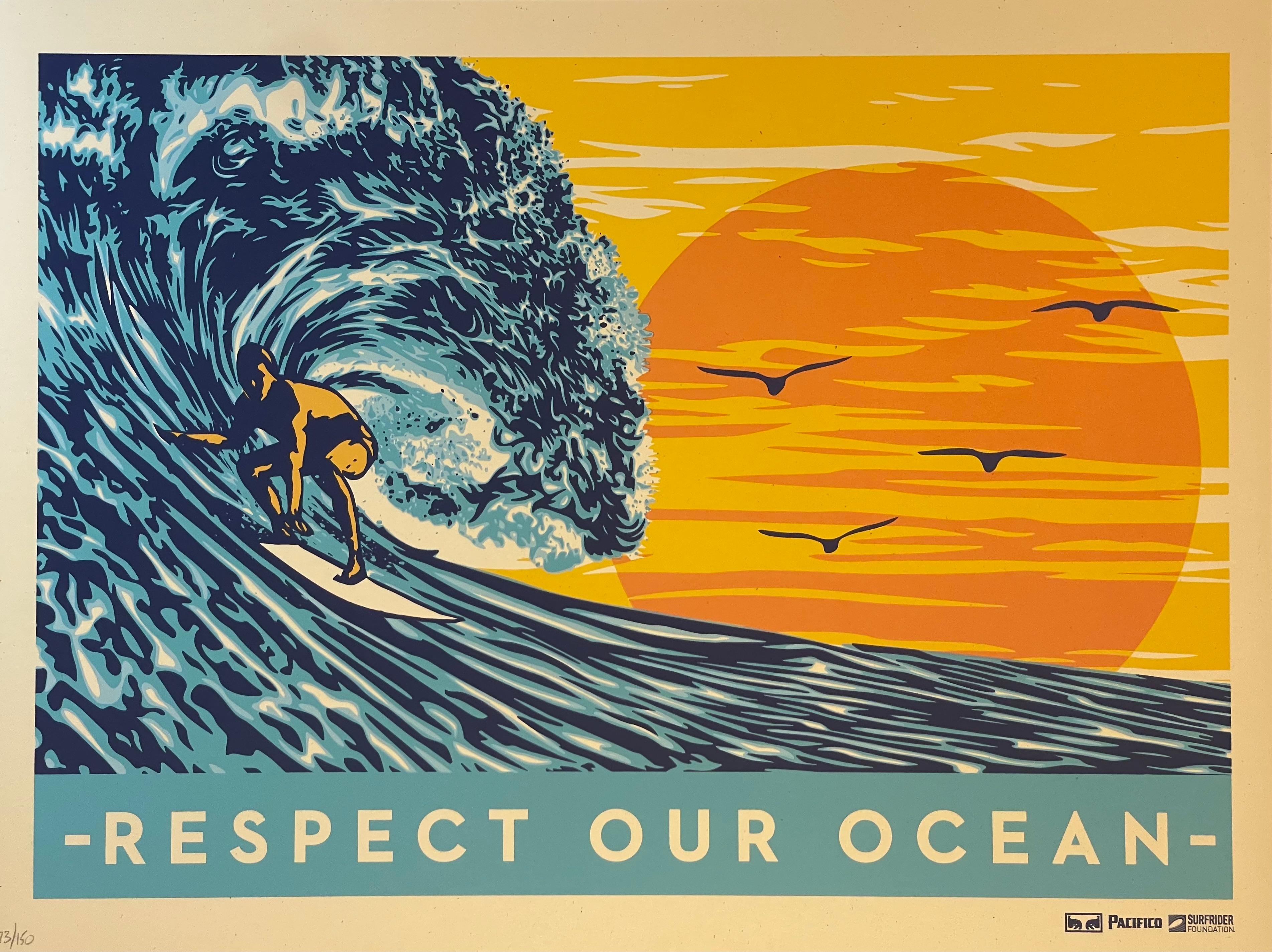 Paravent « Respect Our Ocean » de Shepard Fairey, sérigraphie de la collaboration entre Pacifico Beer et Urban en vente 3