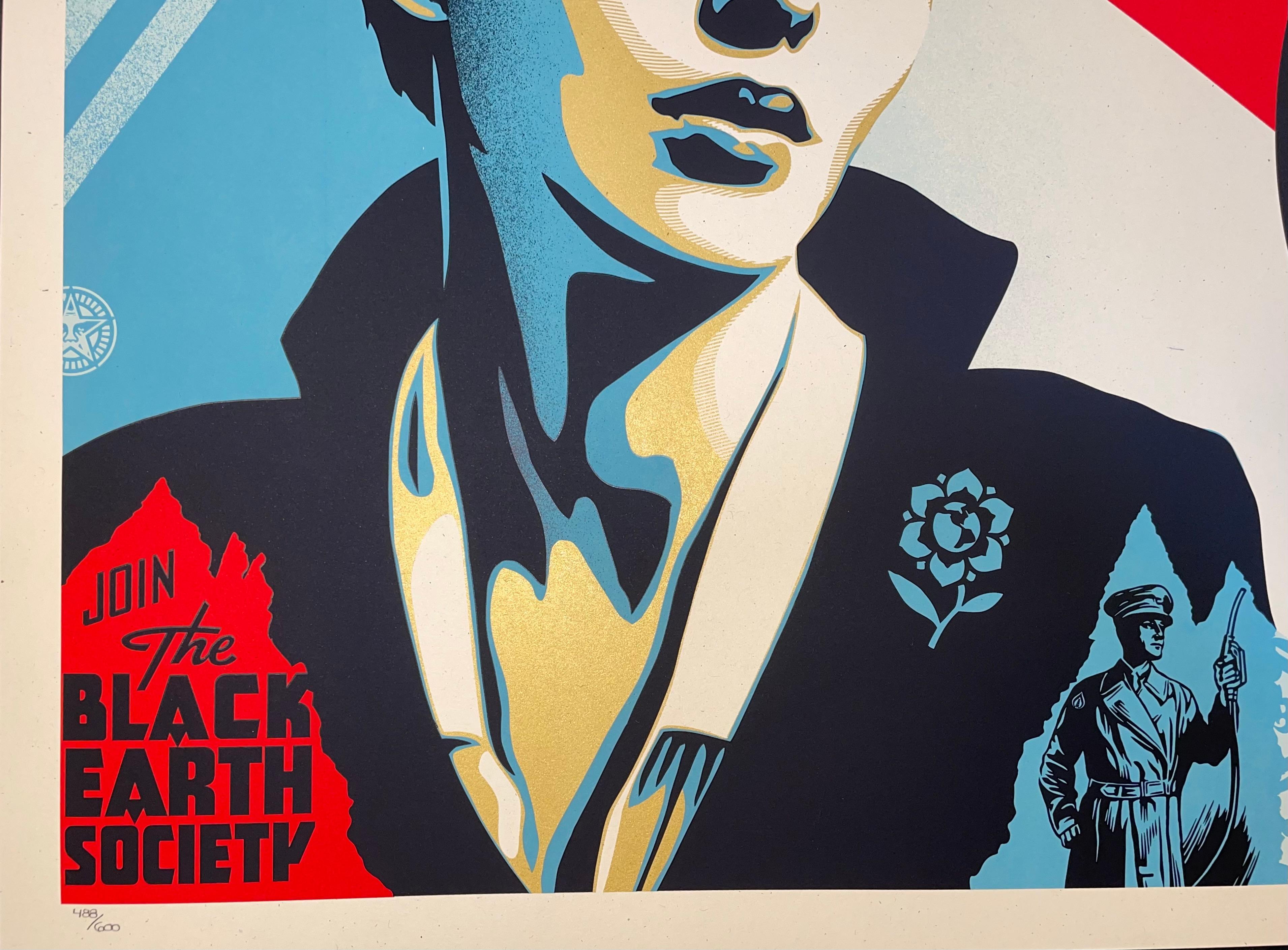 Shepard Fairey Screen Print Black Earth Society Street Contemporary Art Gold Ink 3