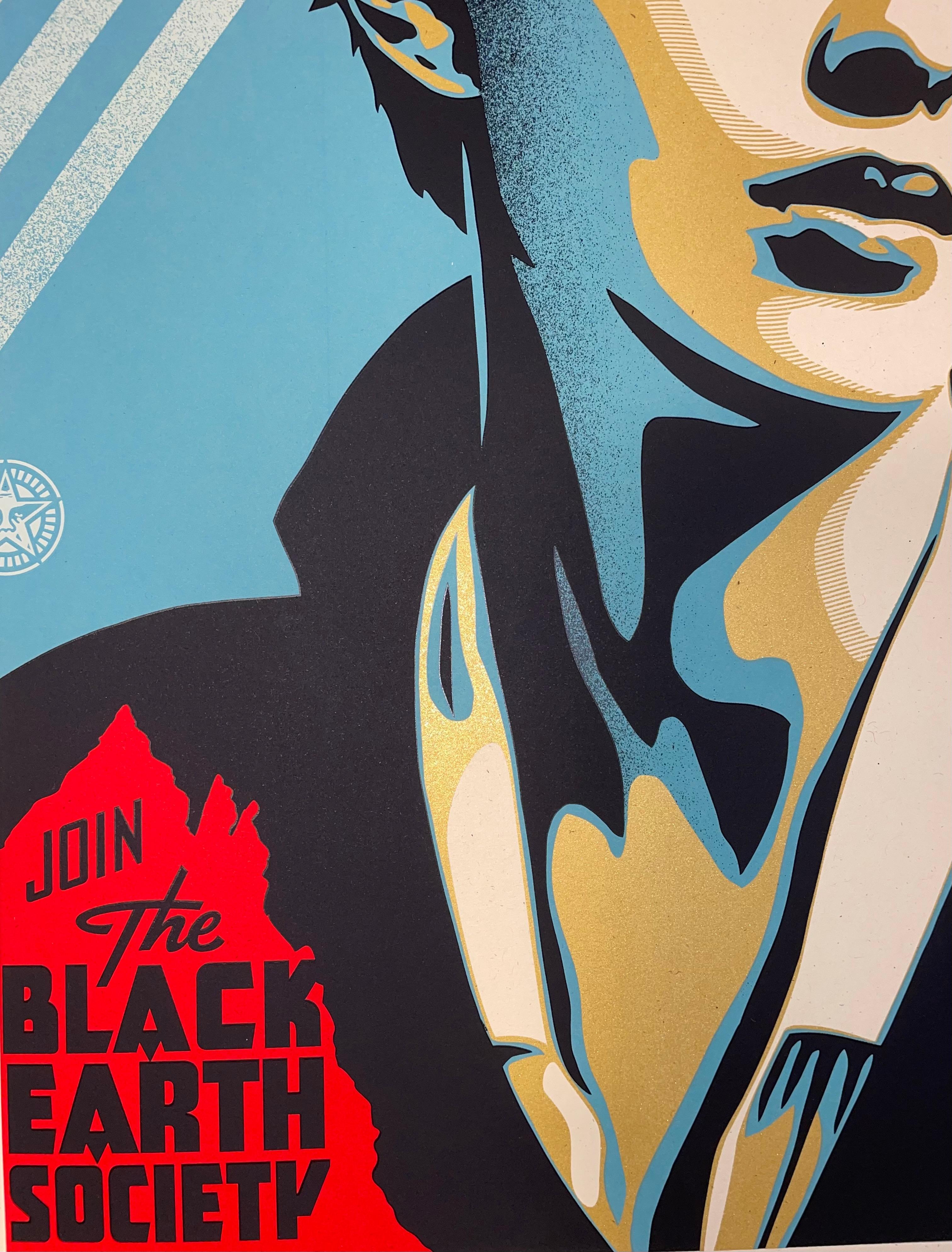 Shepard Fairey Screen Print Black Earth Society Street Contemporary Art Gold Ink 4