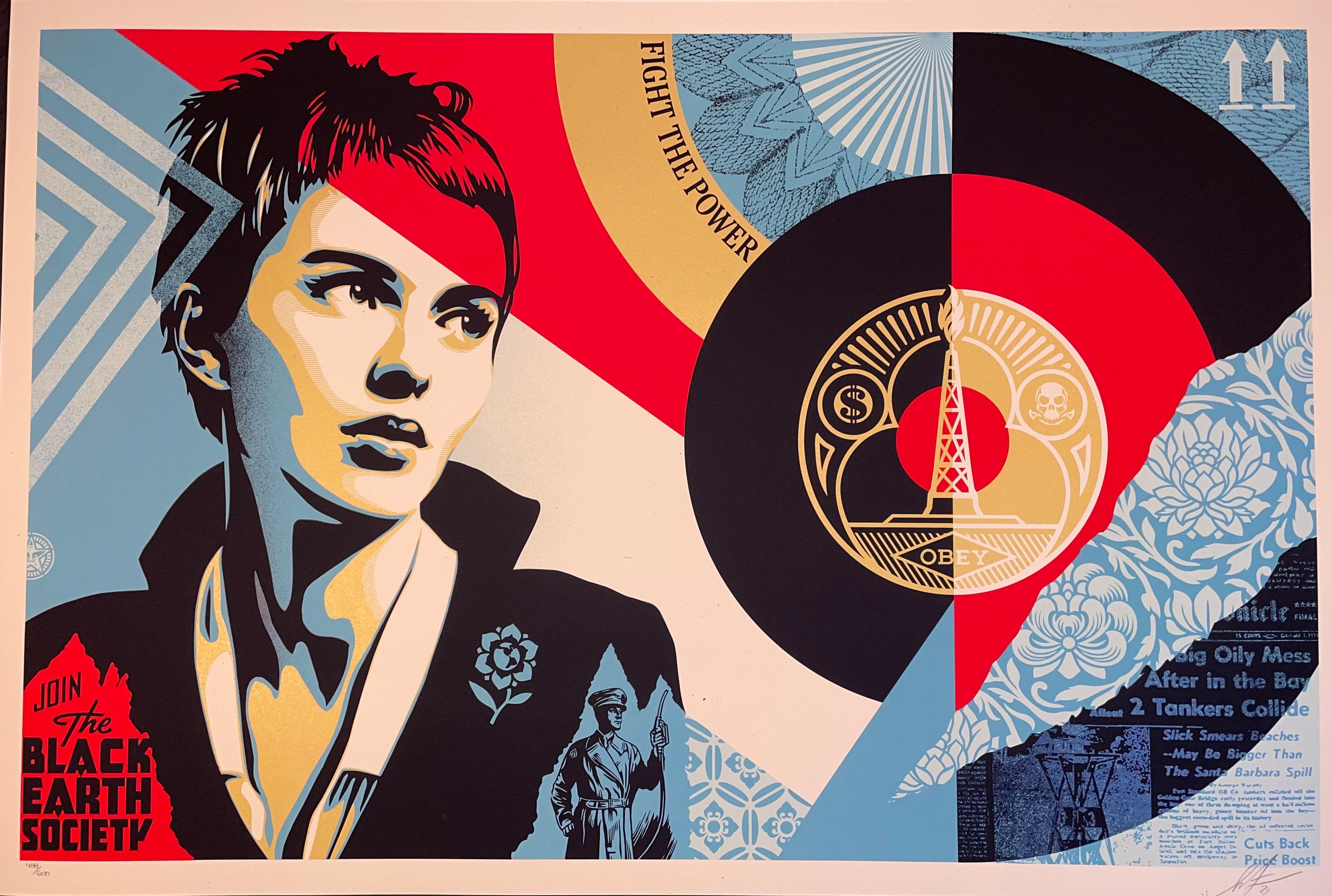 Shepard Fairey Screen Print Black Earth Society Street Contemporary Art Gold Ink 5