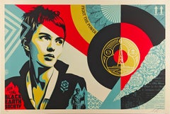 Shepard Fairey Serigrafía Tierra Negra Sociedad Calle Arte Contemporáneo Tinta Dorada