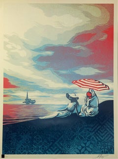 Shepard Fairey Serigrafía "Felicidad al borde del acantilado" Calentamiento global Bellas Artes 