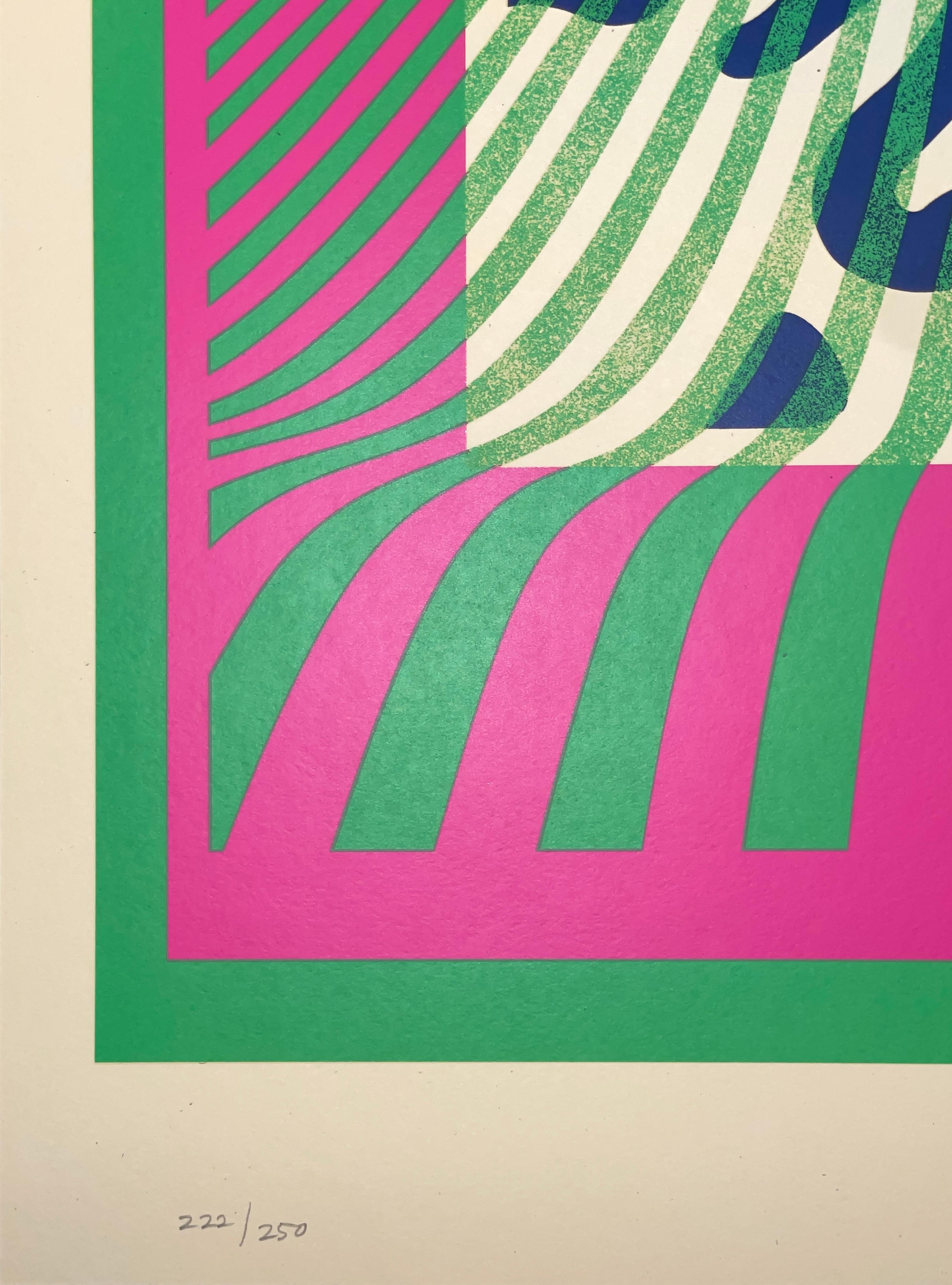 Shepard Fairey Screenprint Opt-Art Green/Pink Street Contemporary Art Obey Giant For Sale 1