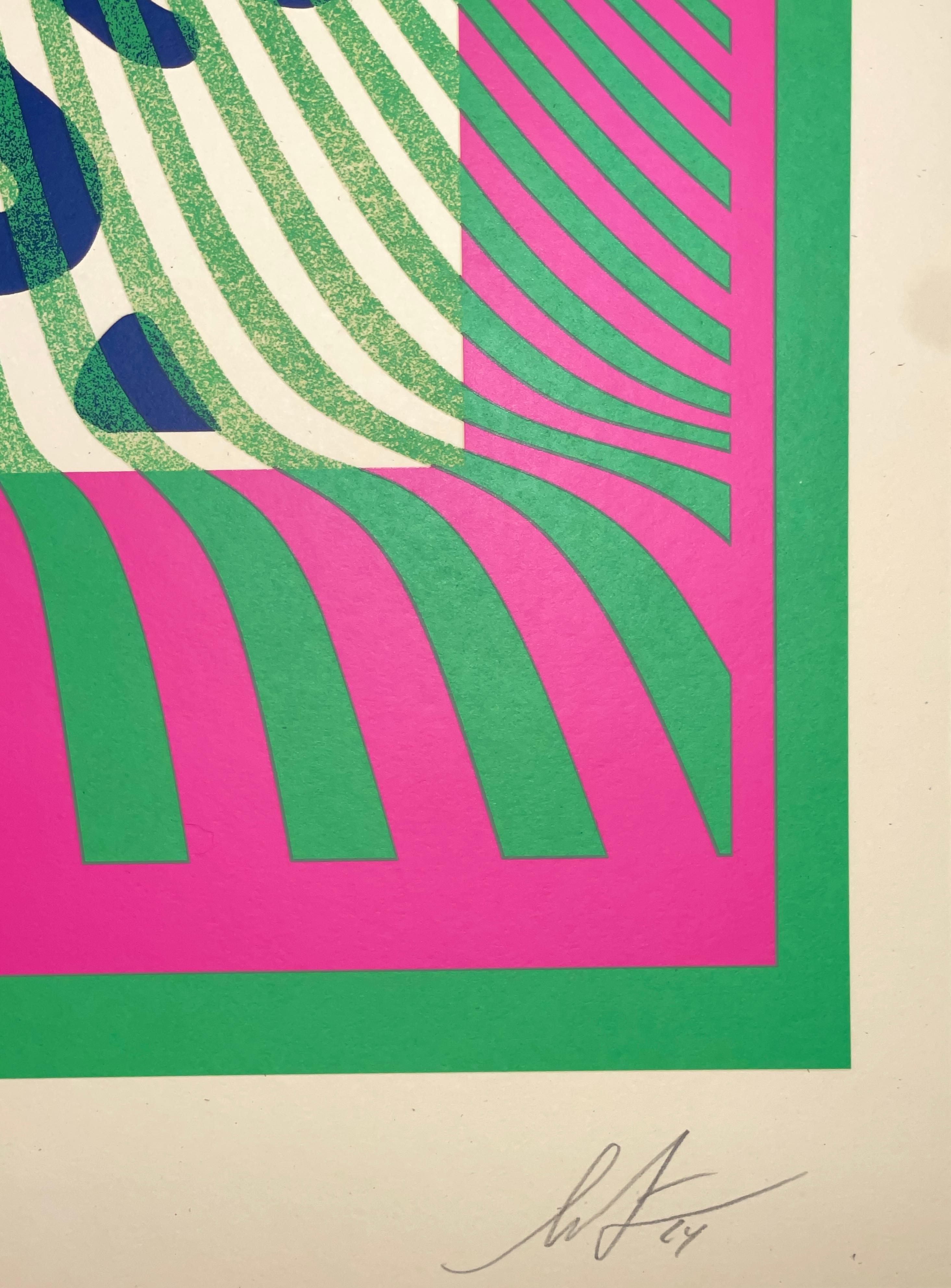 Shepard Fairey Screenprint Opt-Art Green/Pink Street Contemporary Art Obey Giant For Sale 2