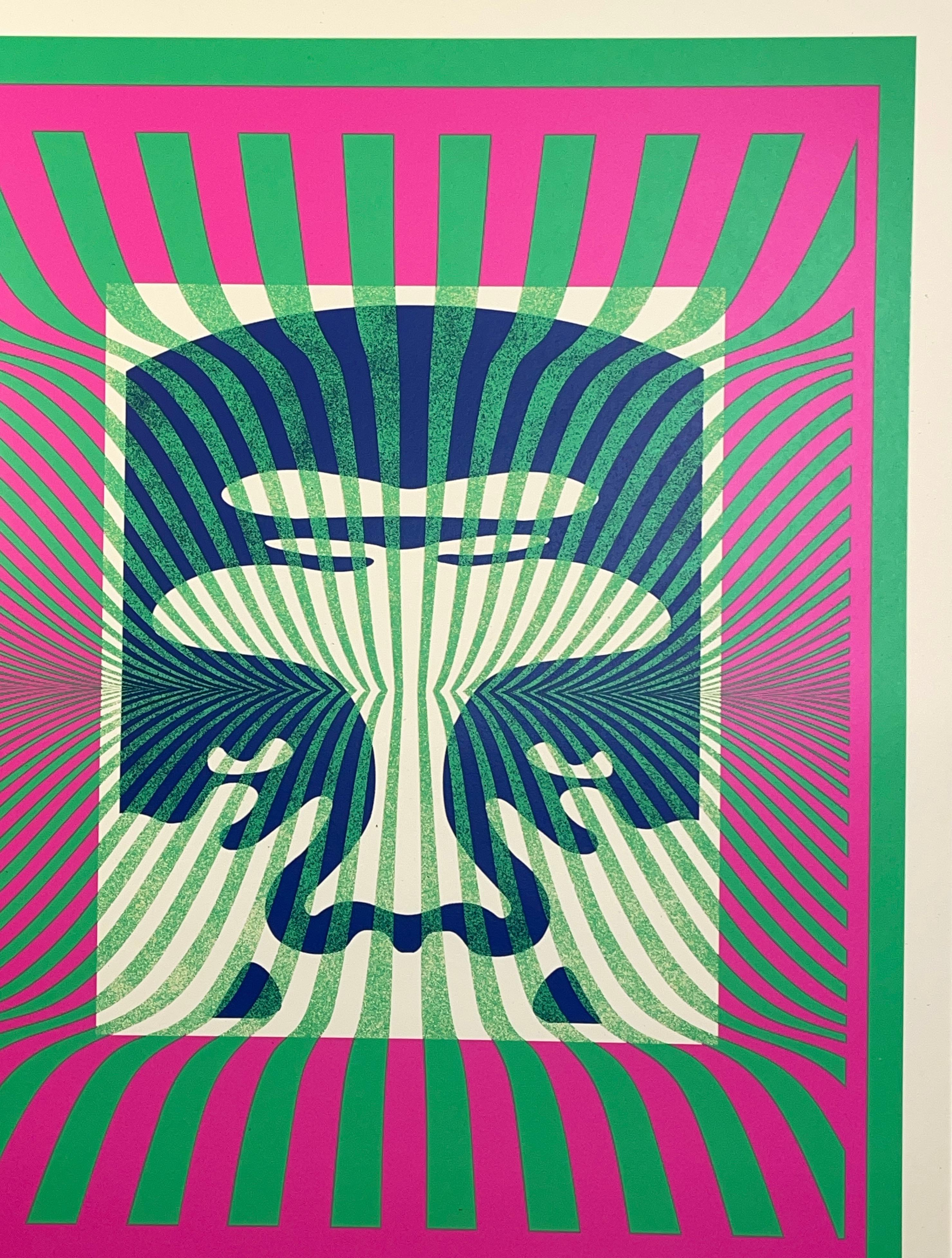 Shepard Fairey Screenprint Opt-Art Green/Pink Street Contemporary Art Obey Giant For Sale 6