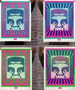 Retro Shepard Fairey Set Of 4 Fine Art Screenprints OP-ART ICON Obey Giant Street Art