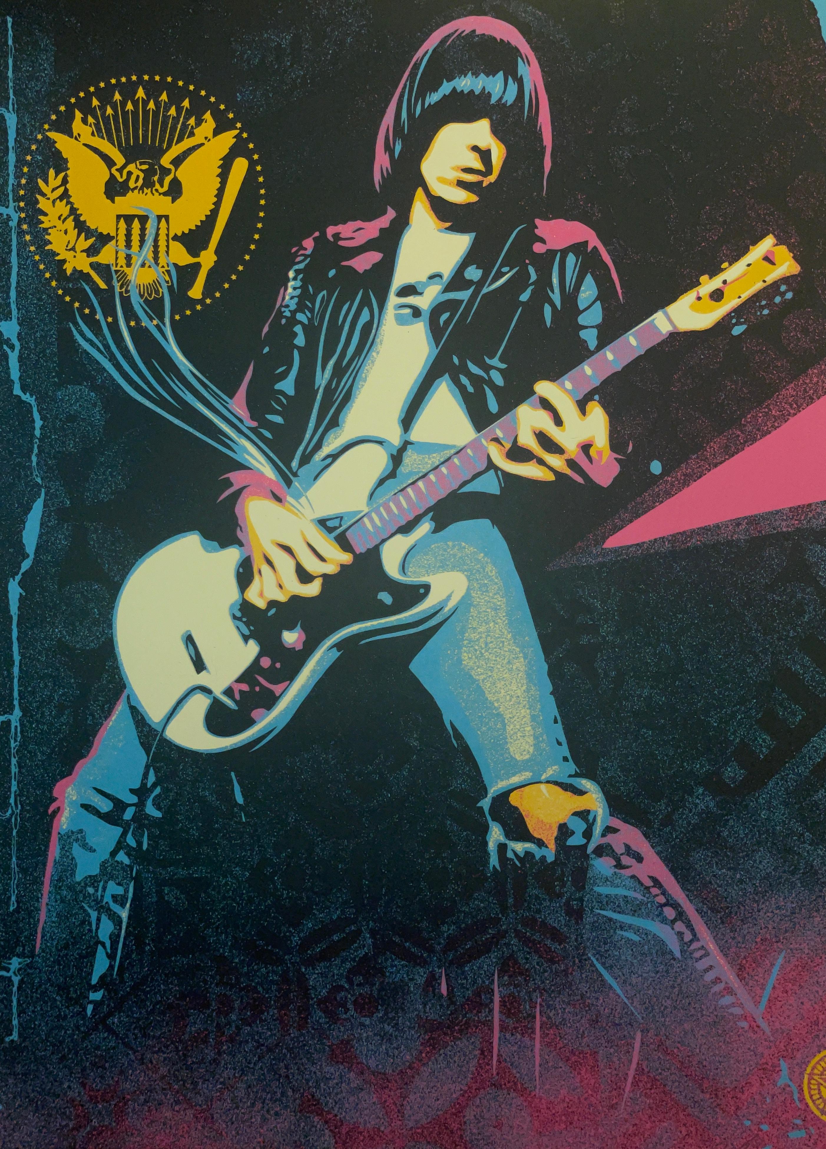 Shepard Fairey Silkscreen Print Johnny Ramone Smokin' Strings Contemporary Rock For Sale 2