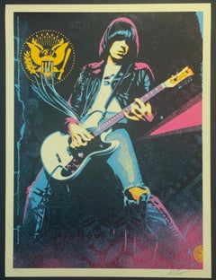 Shepard Fairey Serigrafia Johnny Ramon Smokin' Strings Rock contemporaneo