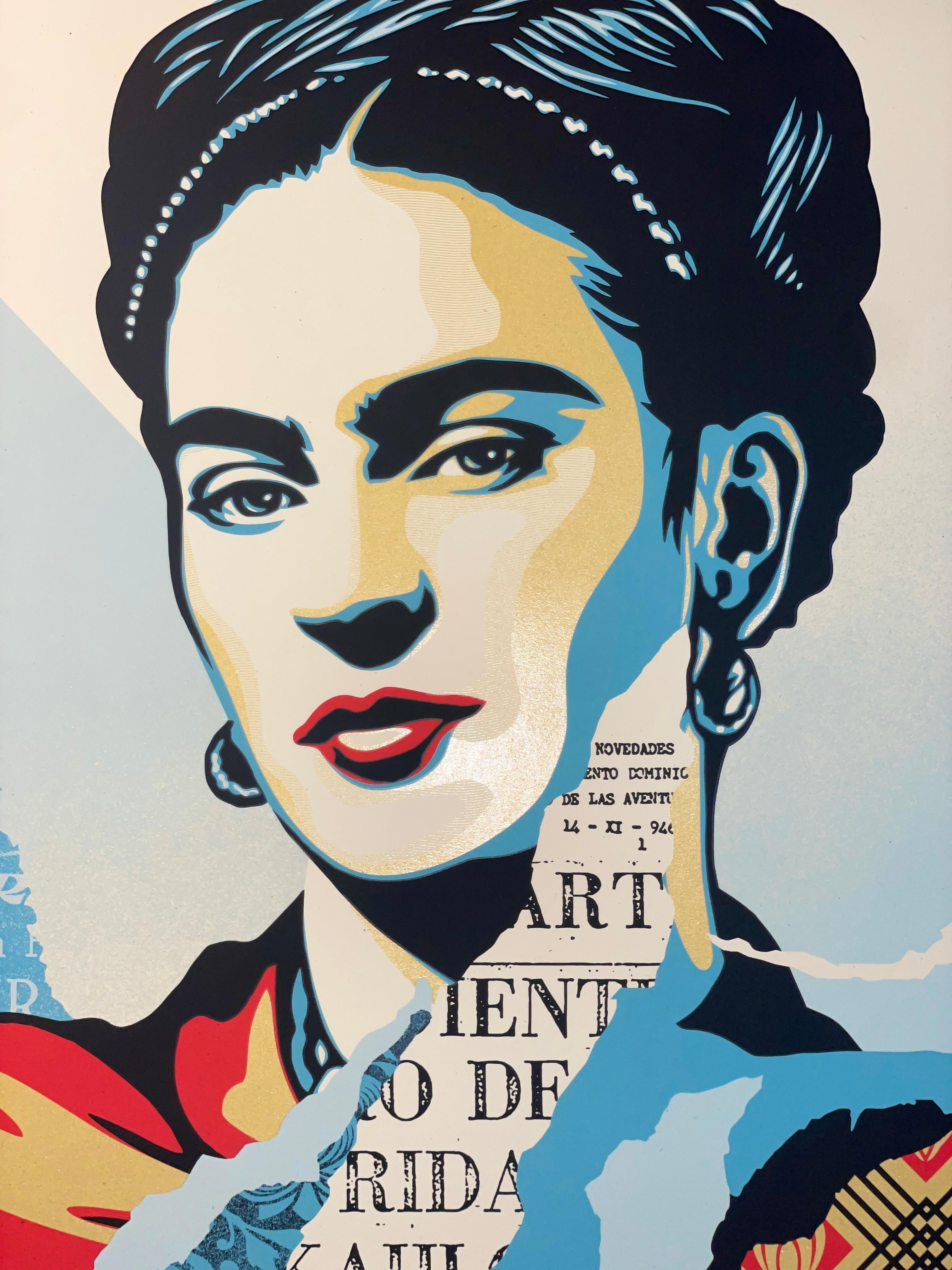 Shepard Fairey „Die Frau, die den Schmerz besiegt hat“ Frida Kahlo Siebdruck  im Angebot 1