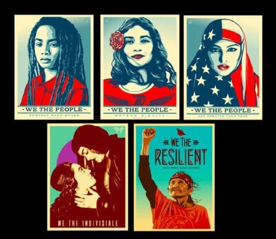 Shepard Fairey - Set de 5 litografías offset "We the People" (2017) Sin firmar