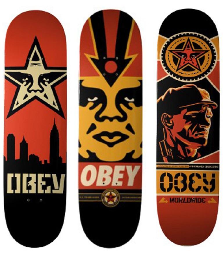 Shepard Fairey - Skateboard set of 3 For Sale at 1stDibs | obey skateboards,  obey skateboard deck, shepard fairey skateboard art