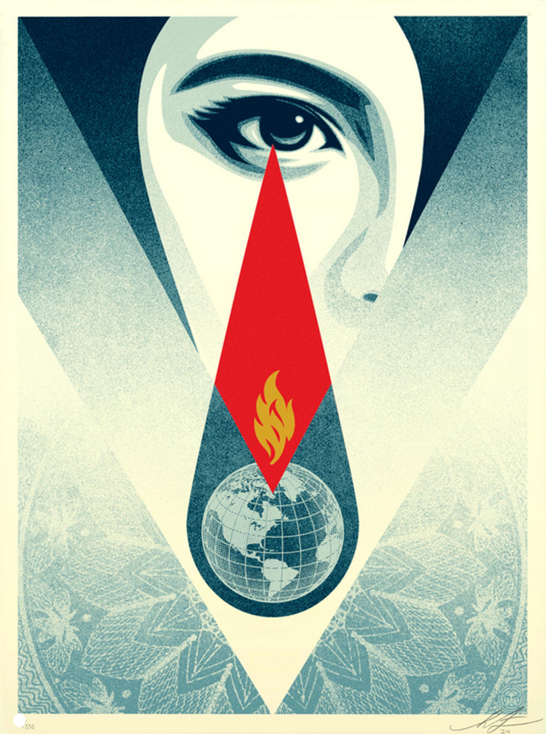 Figurative Print Shepard Fairey - Flamme de la Mère Terre, Rebellious, Défiante, Guilt, ~30% OFF - ÉTAT LIMITÉ