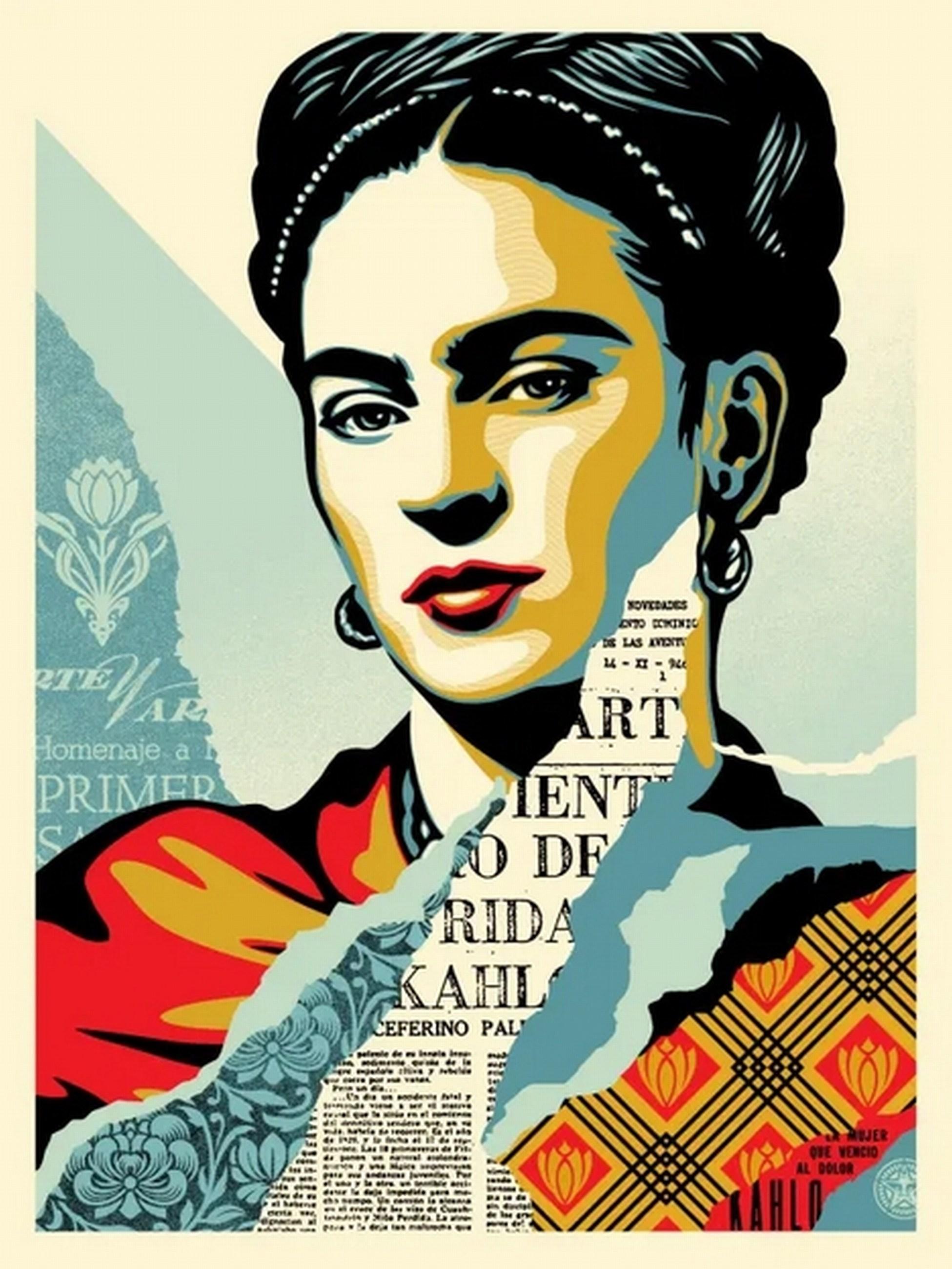 Shepard Fairey Portrait Print - The Woman Who Defeated Pain (Frida Kahlo) (Iconic, Feminist, Trailblazer)