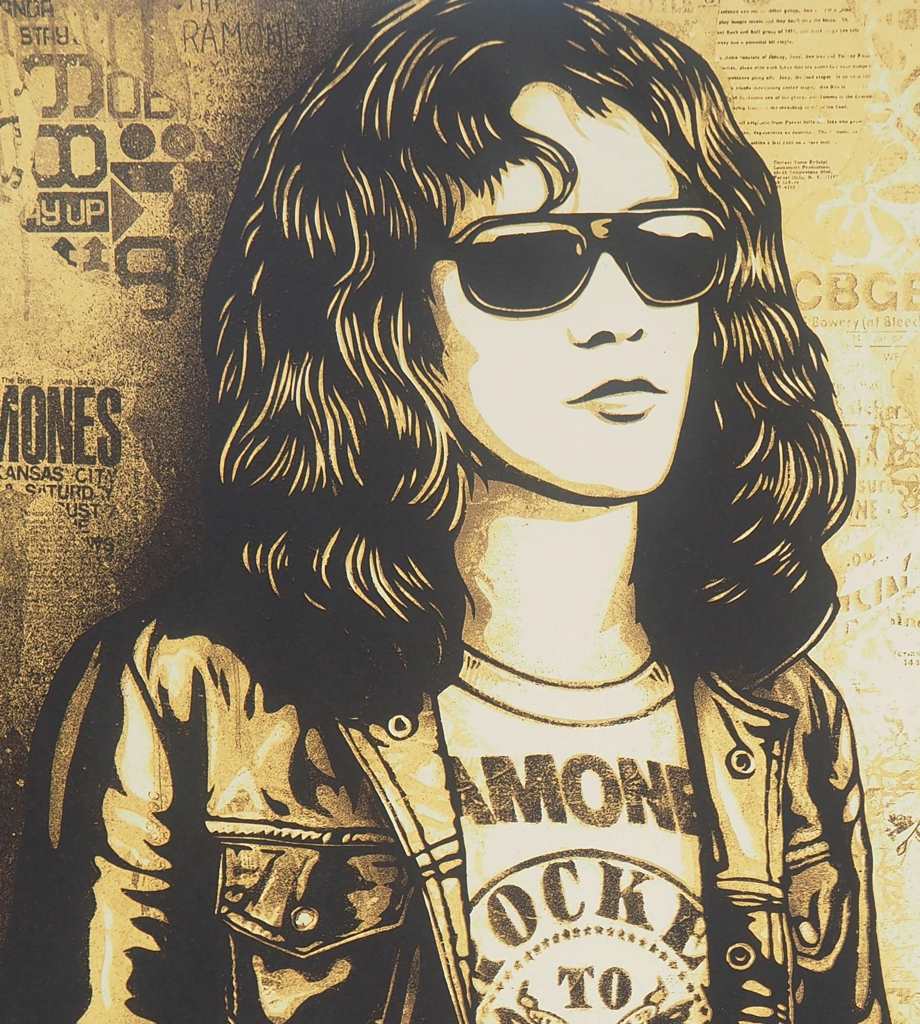 Shepard FAIREY 
Ramone Collage (Gold)

Original screen print (serigraphy)
Handsigned in pencil
Numbered /350 copies
On cream paper 61 x 46 cm (c. 24 x 18 inch)

Excellent condition