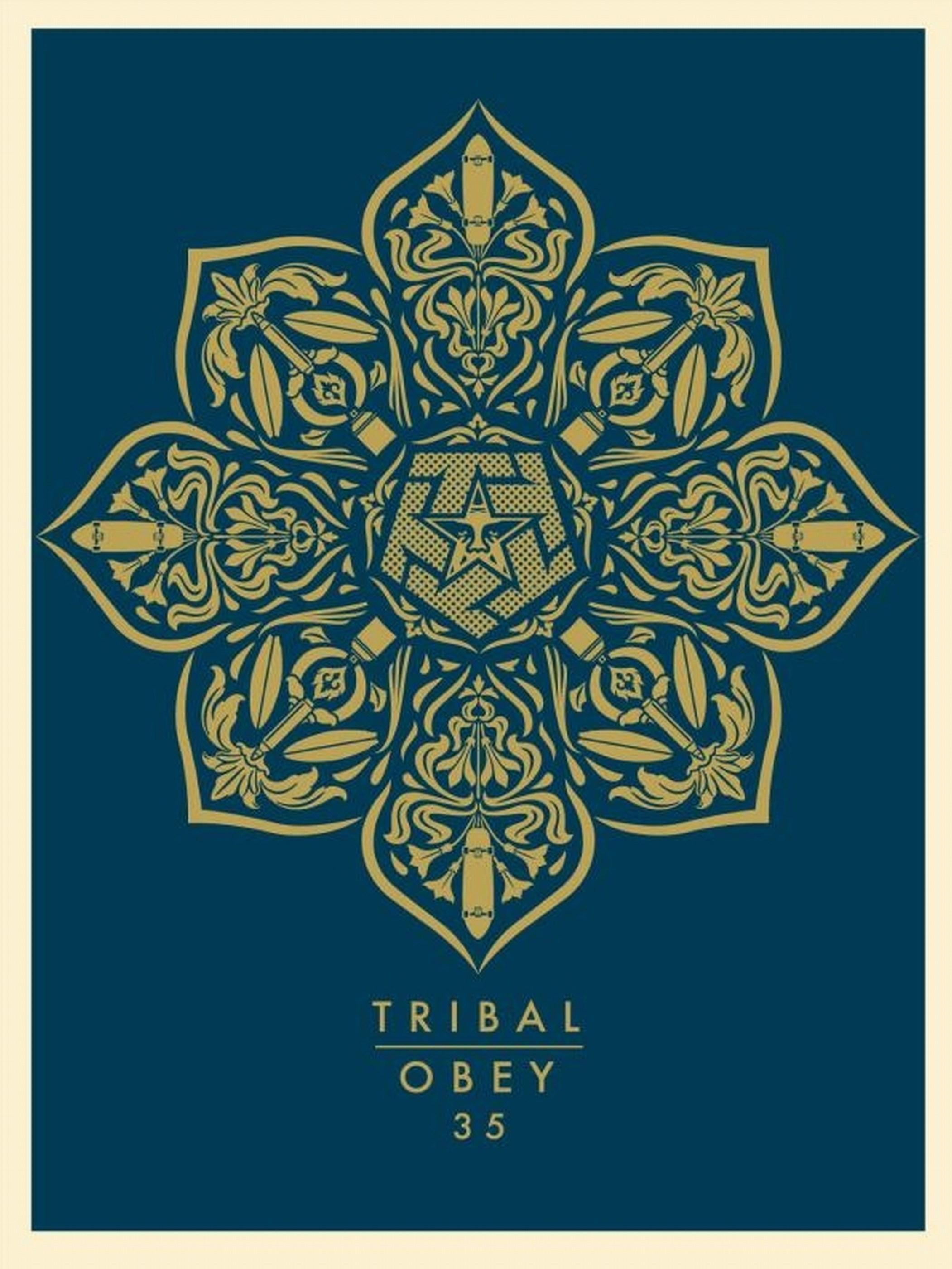 Shepard Fairey Abstract Print - Tribal Anniversary (Mandala, Gold, Blue, Harmony, Unity, ~44% OFF LIST PRICE)