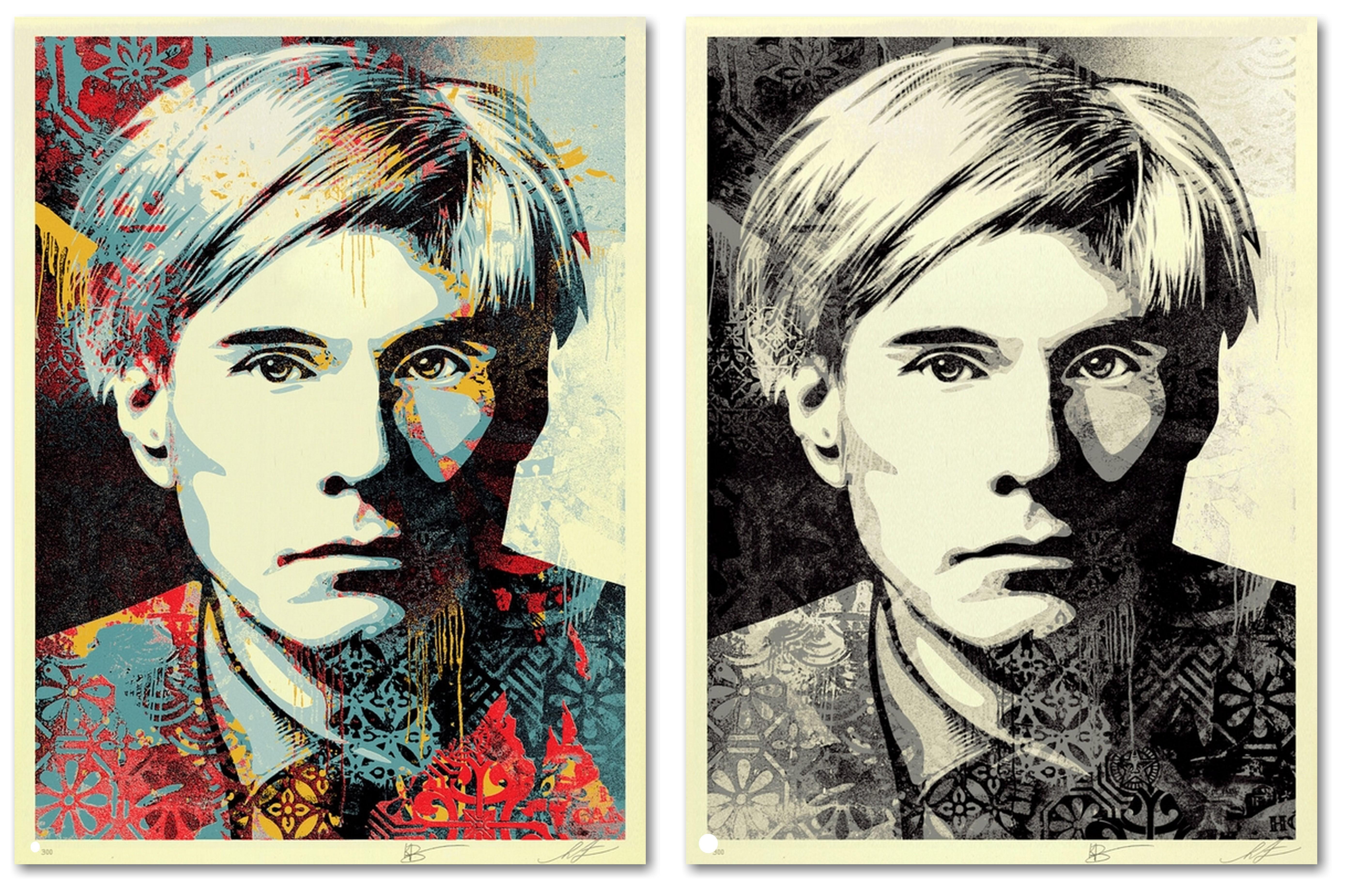 Warhol Collage Set (Ikonisch, anspruchsvoll, Farbtheorie, Popkultur, Samt) – Print von Shepard Fairey