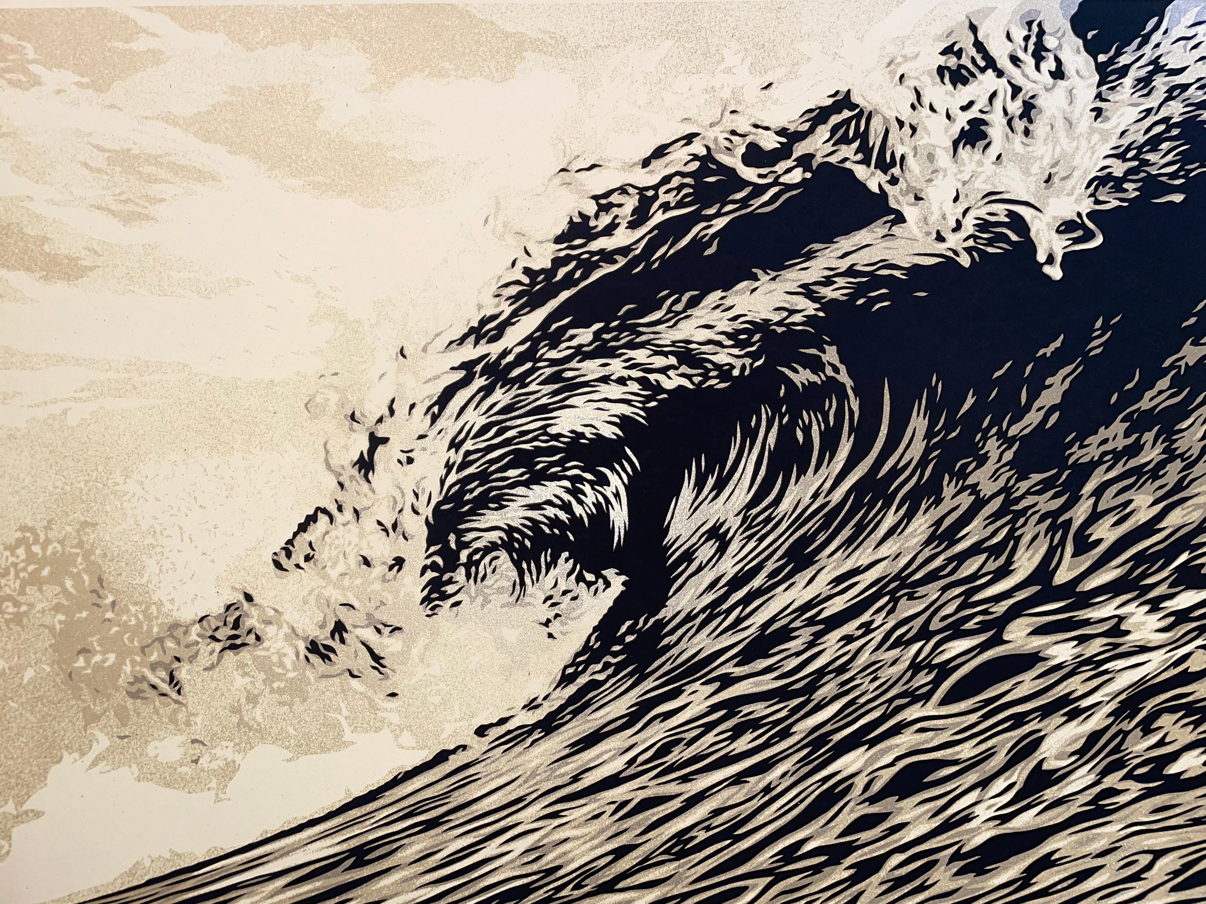 Welle von Distress Shepard Fairey Druck Obey Giant Weltwassertag Sephia Gold Pop im Angebot 4